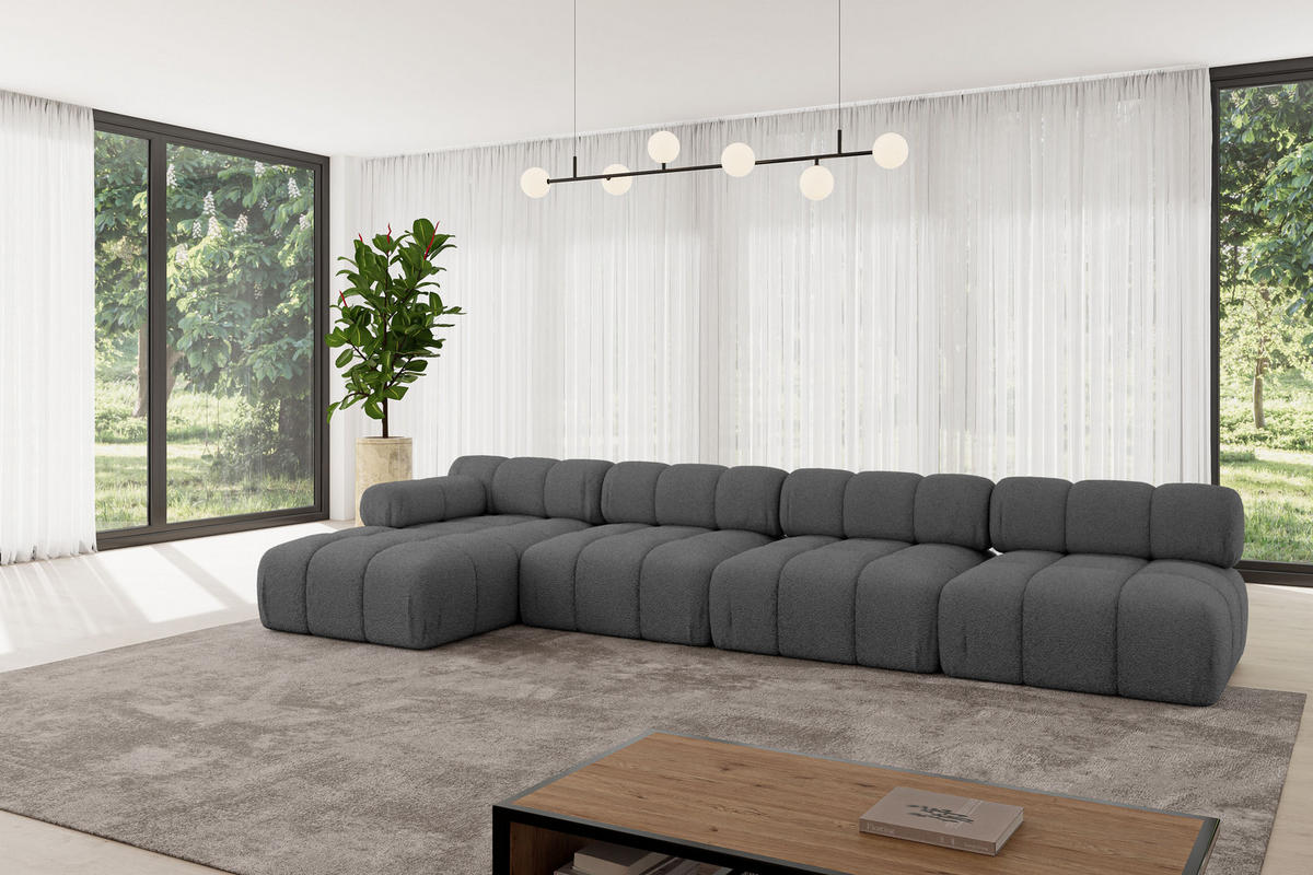 ECKSOFA modulares Sofa Razon-L3 - 380x160x70 cm Grau Bouclé - Grau, Holzwerkstoff/Textil (380/160cm) - ALTDECOR
