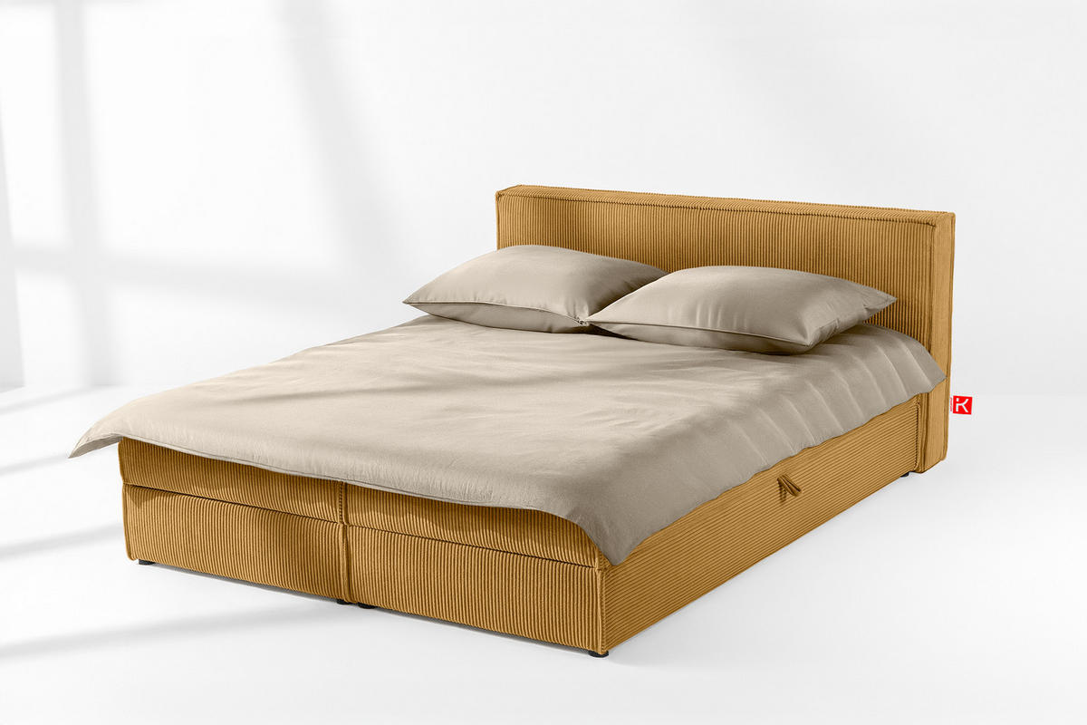BOXSPRINGBETT ROTI mit Stauraum, gelb - Gelb/Schwarz, Holz/Holzwerkstoff (180/200cm) - KONSIMO®