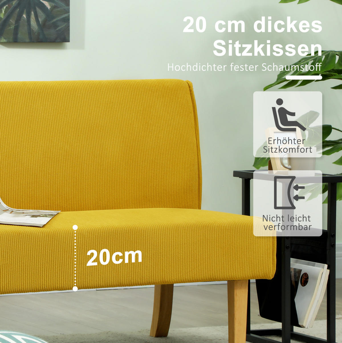 POHOVKA z polyesteru, 110/62/85 cm žlutá, 2sedák - žlutá, textil (62/85/110cm) - BEAOK