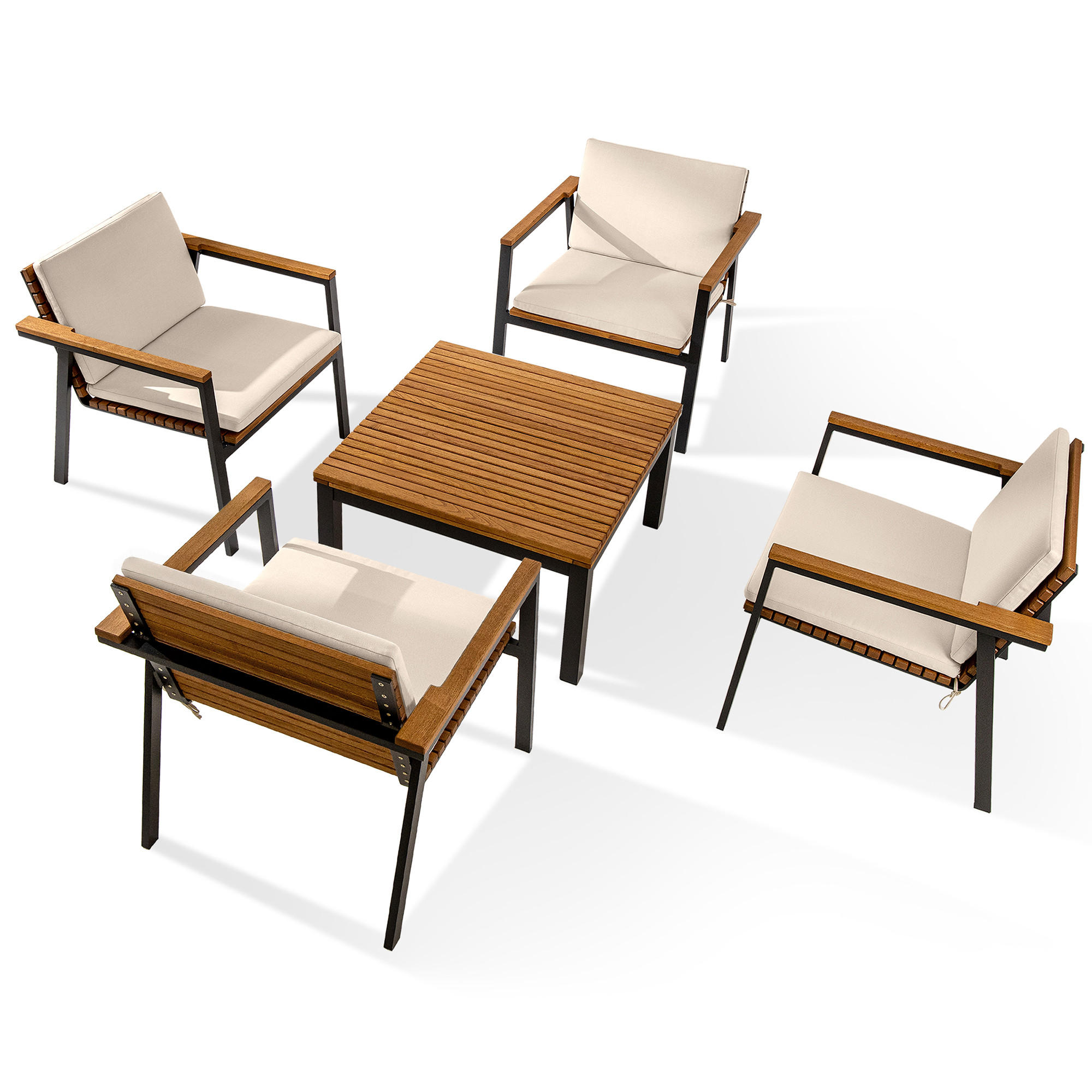 GARTENMÖBELSET ARIATO 5-tlg, mit Kissen - Anthrazit/Beige, Holz/Metall - KONSIMO®