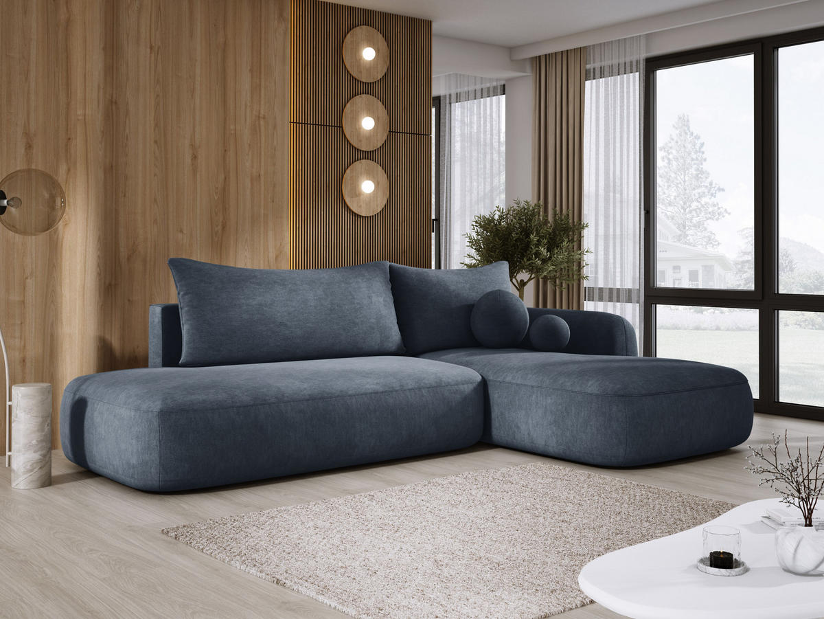ECKSOFA BABU mit Bettfunktion – Moderne Polsterecke für Wohnzimmer, Funktionales Schlafsofa im Stoff CLOUD, 300x105x60 cm, Rechte, – Graphit - Schieferfarben, Holz/Textil (300/190cm) - DomoHome