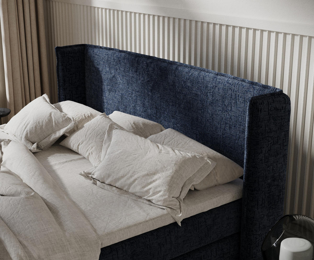 BOXSPRINGBETT Carizzo Marineblau 200/200 cm mit Matratze und Topper - Schwarz/Dunkelblau, Holz/Holzwerkstoff (200/200cm) - Maison de Reve