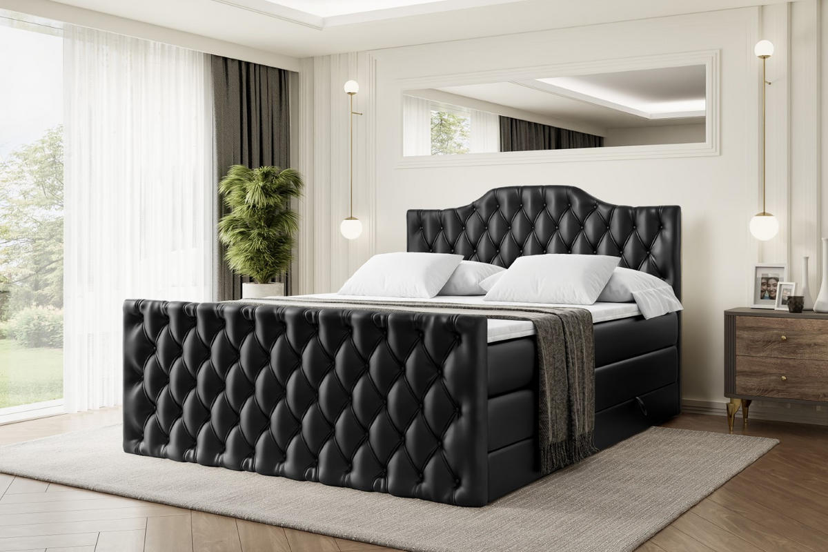 BOXSPRINGBETT VILA-1-Z KING - 160x200 - H3/H4 - Schwarz Hochglanz - Schwarz Hochglanz, Holzwerkstoff (160/200cm) - ALTDECOR