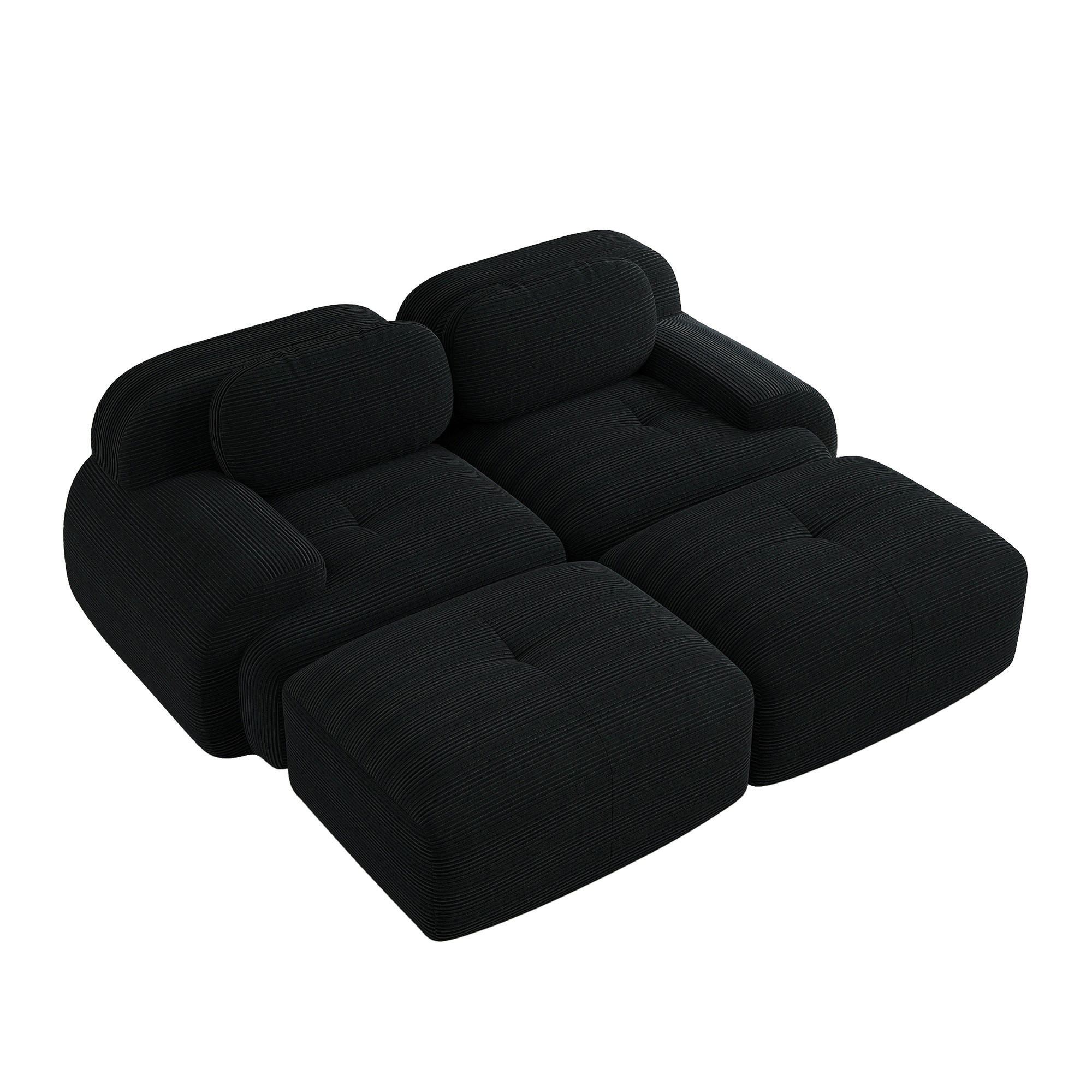 SOFA 208×178×75 cm Cordstoff rahmenlos modular 2-Sitzer, schwarz - Schwarz, Textil (178/75/208cm) - Luhomfu
