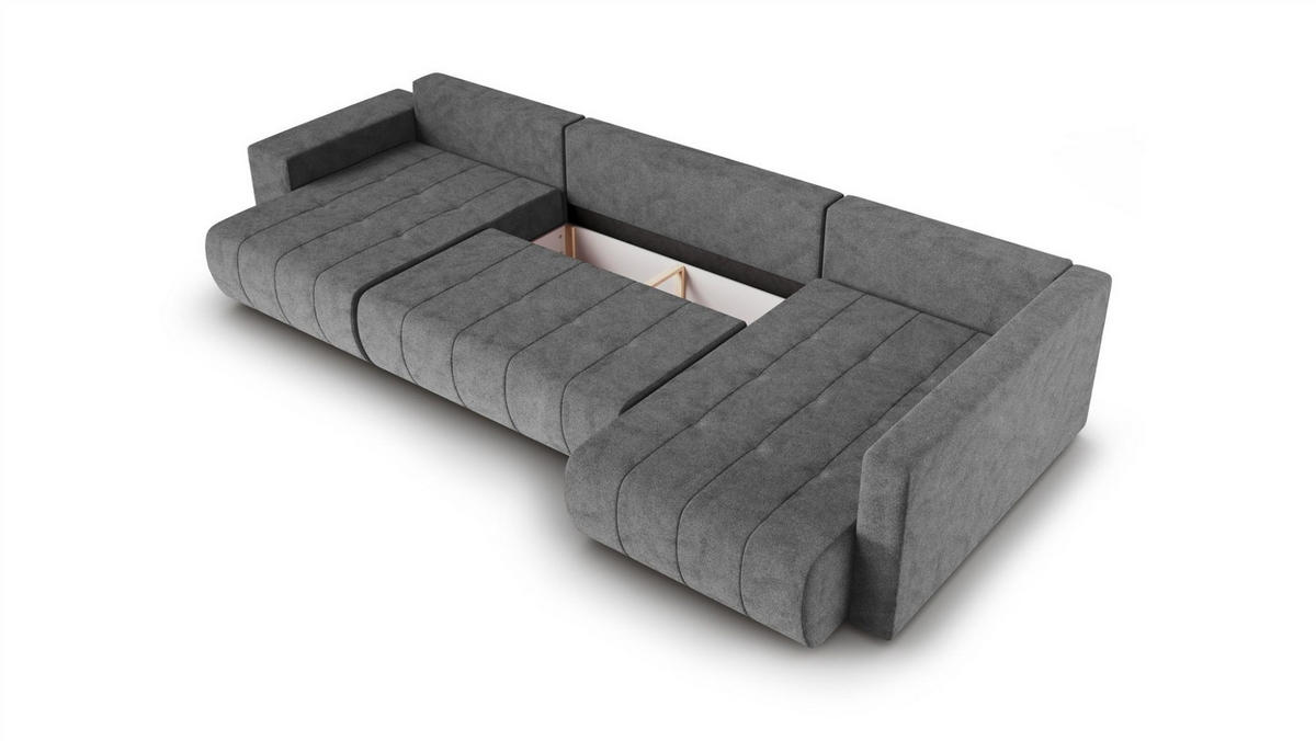 WOHNLANDSCHAFT Armanda - Dunkelgrau, Holzwerkstoff/Textil (185/83/392cm) - Fun Möbel