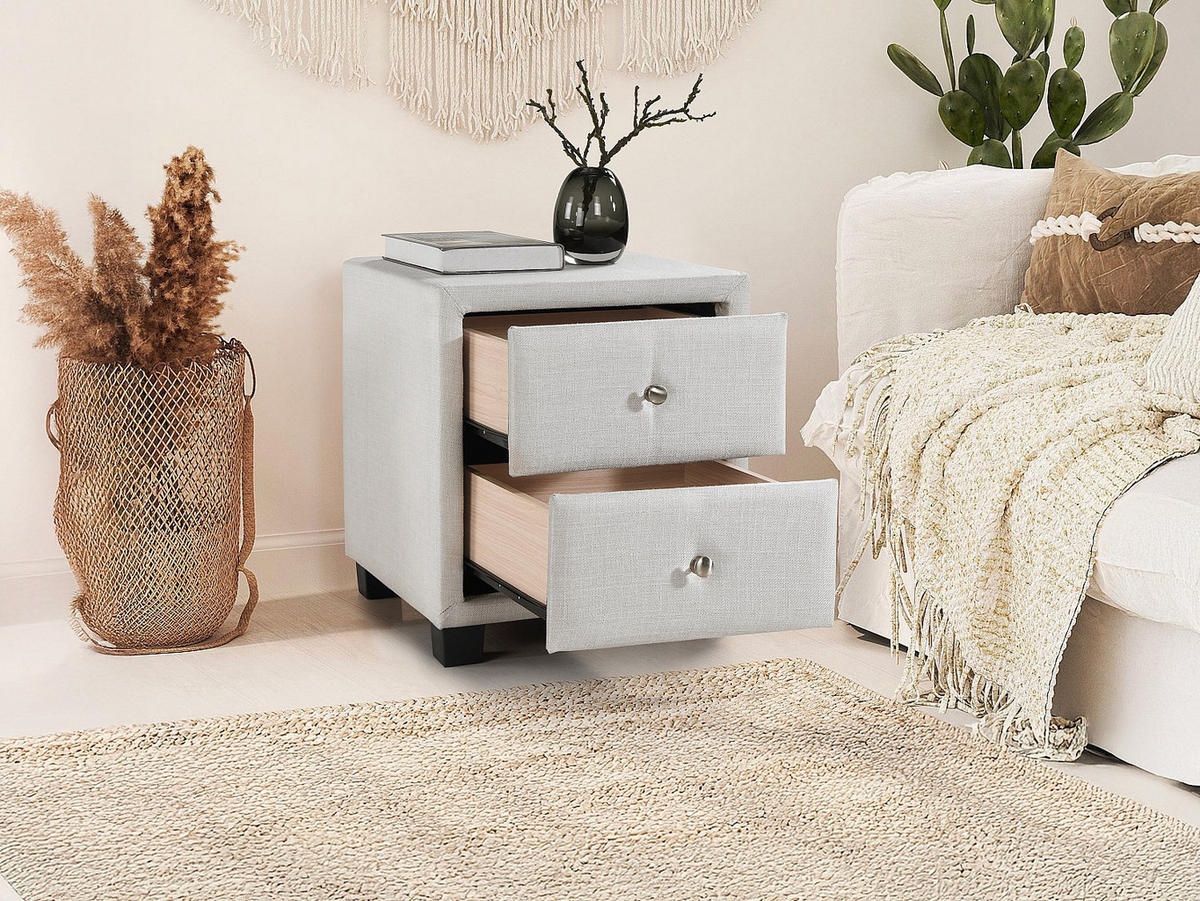 2‑ER Set Nachttische mit 2 Schubladen - Stoff - Elfenbein - PICHONIA - Weiß, Textil (41.5/45.5/40.5cm) - Vente-Unique