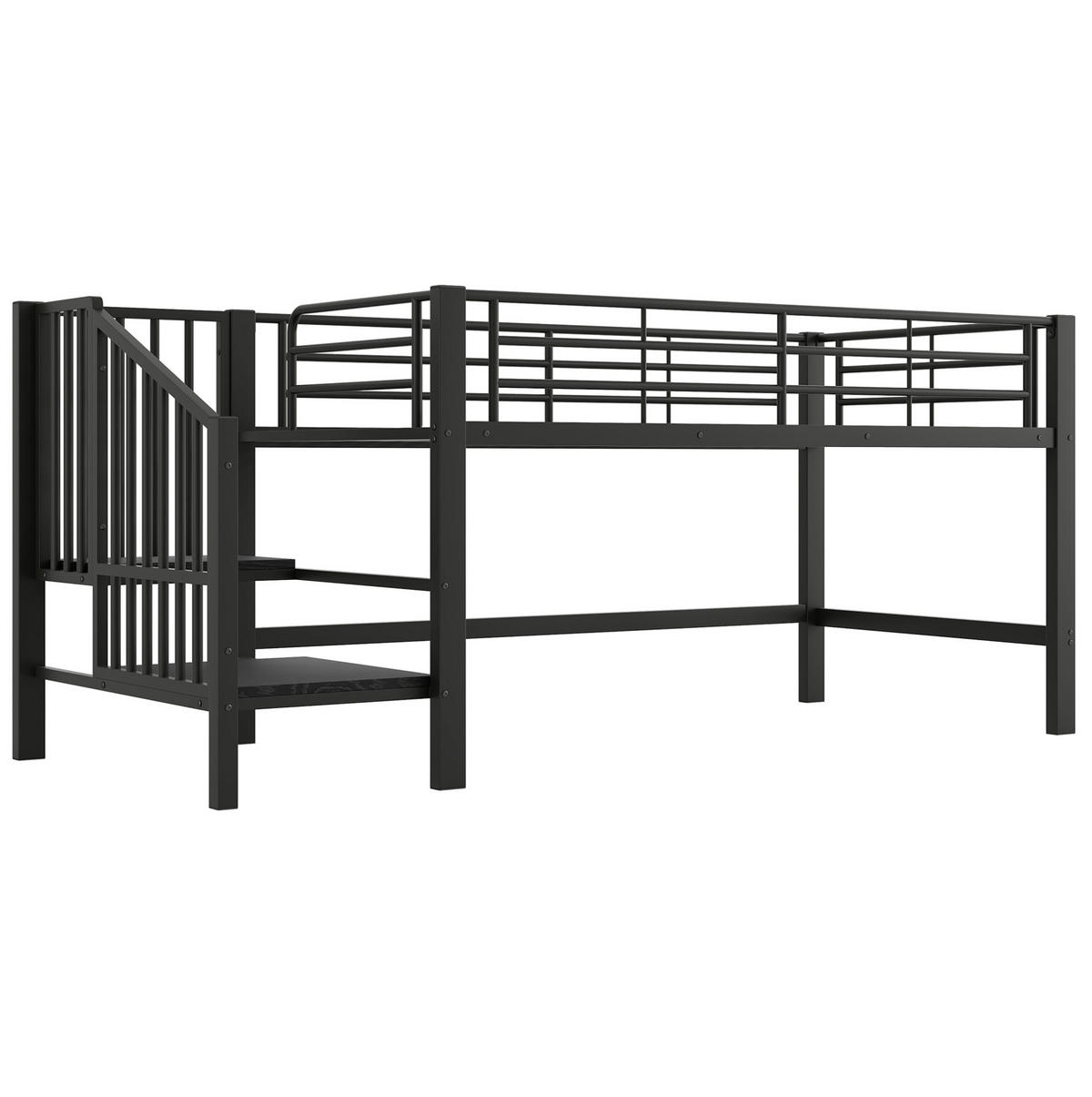 HOCHBETT 90/200 cm Schwarz halbhoch mit Stauraumtreppe aus MDF und Metall - Schwarz, Holzwerkstoff (90/200cm) - OKWISH