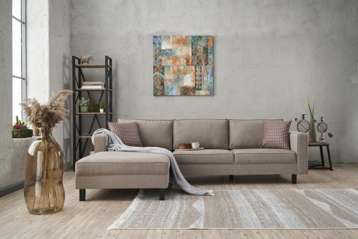 ECKSOFA mit elegantem Leinen-Bezug - Beige/Creme, Buchenholz/Textil (258/187cm) - myHomelando