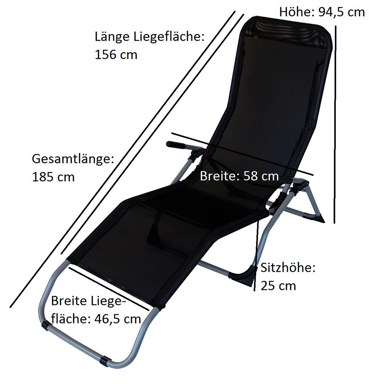 GARTENLIEGE Athen klappbar aus Stahl, Schwarz - Schwarz, Metall (59/100/143cm) - TPFGarden