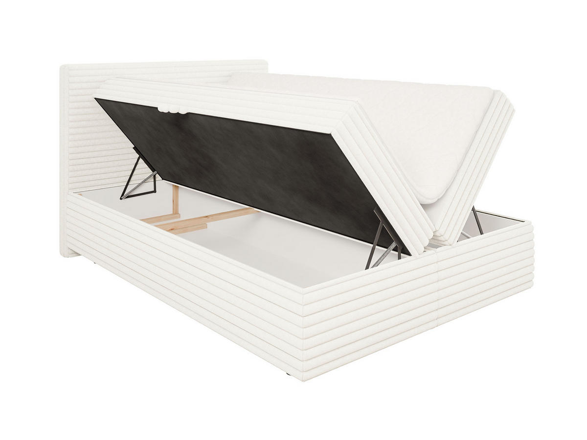 BOXBETT Roma 140/200 cm Hellbeige Plüschcord - Beige/Schwarz, Holz/Kunststoff (140/200cm) - S-Style Möbel