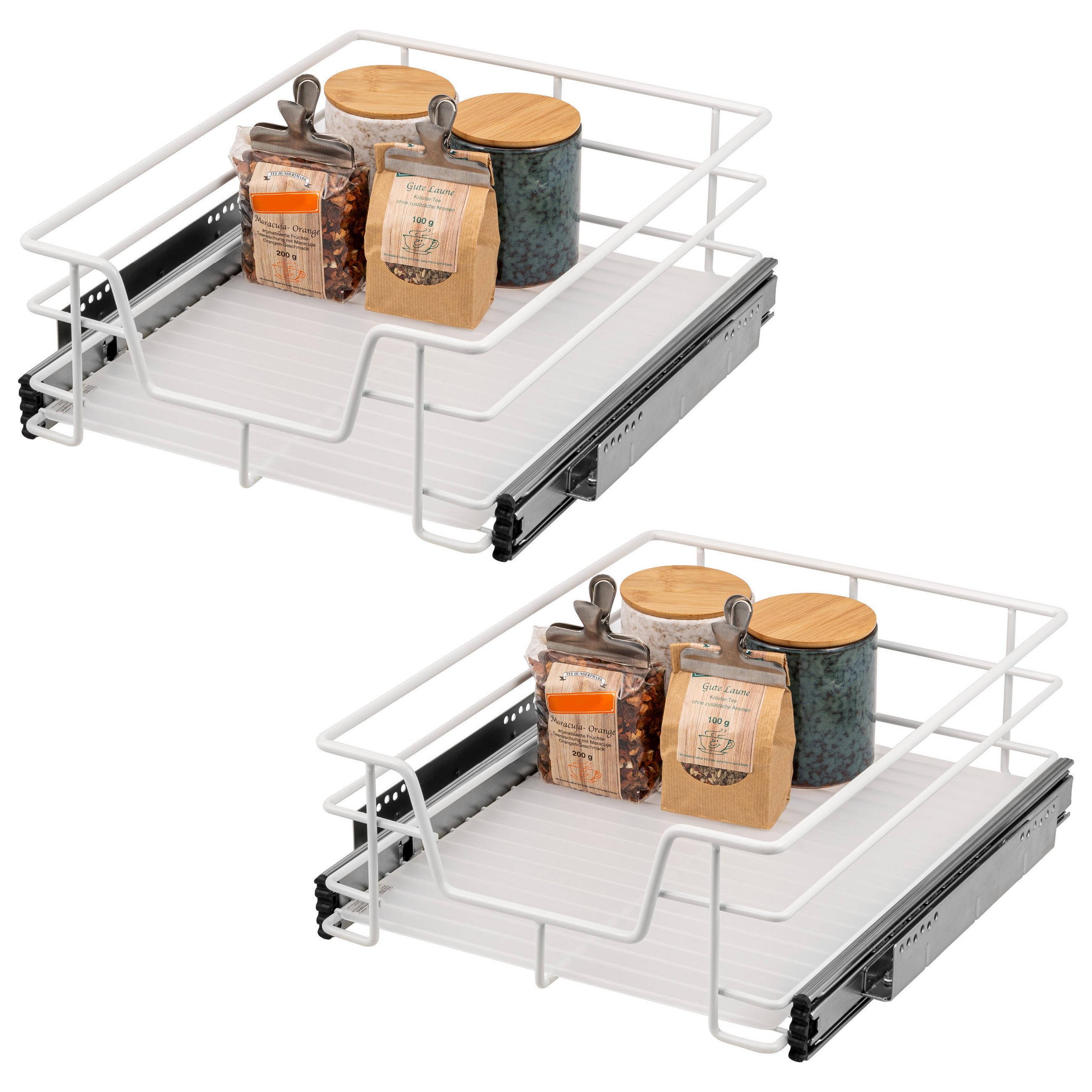TELESKOPSCHUBLADEN (2er Set), für 45 cm Schrank, Metall, Weiß - Chromfarben/Weiß, Metall (42/14/44cm) - bremermann