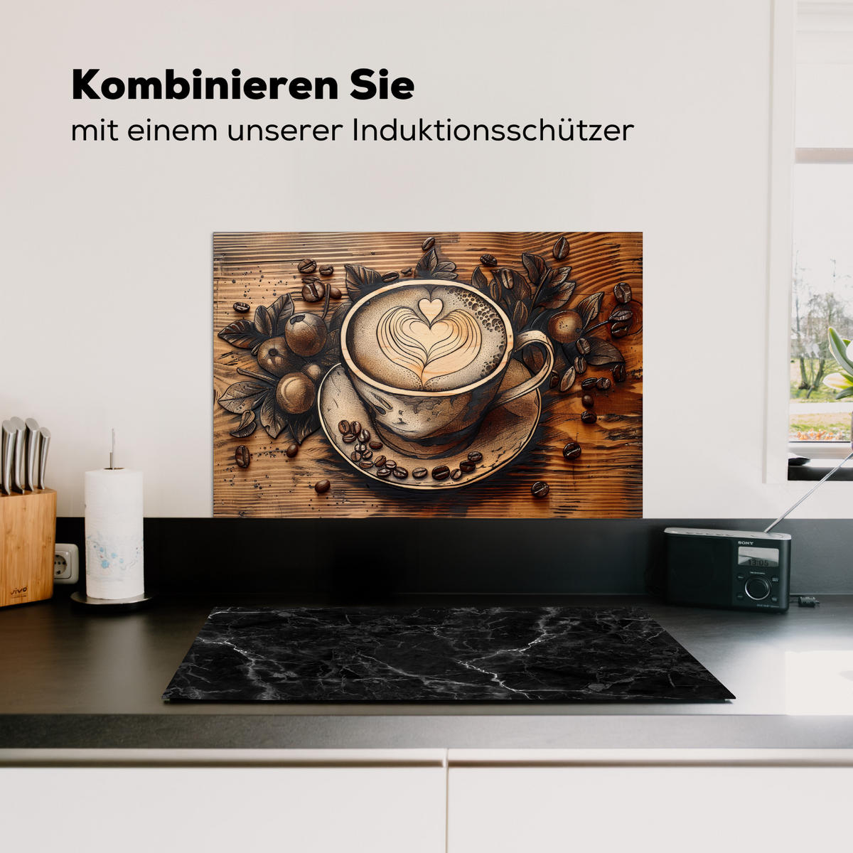 SPRITZSCHUTZ KÜCHE Kaffee - Vintage - Braun - Tasse - Holz 60x40 cm - Cappuccino, Metall (60/0.3/40cm) - MuchoWow