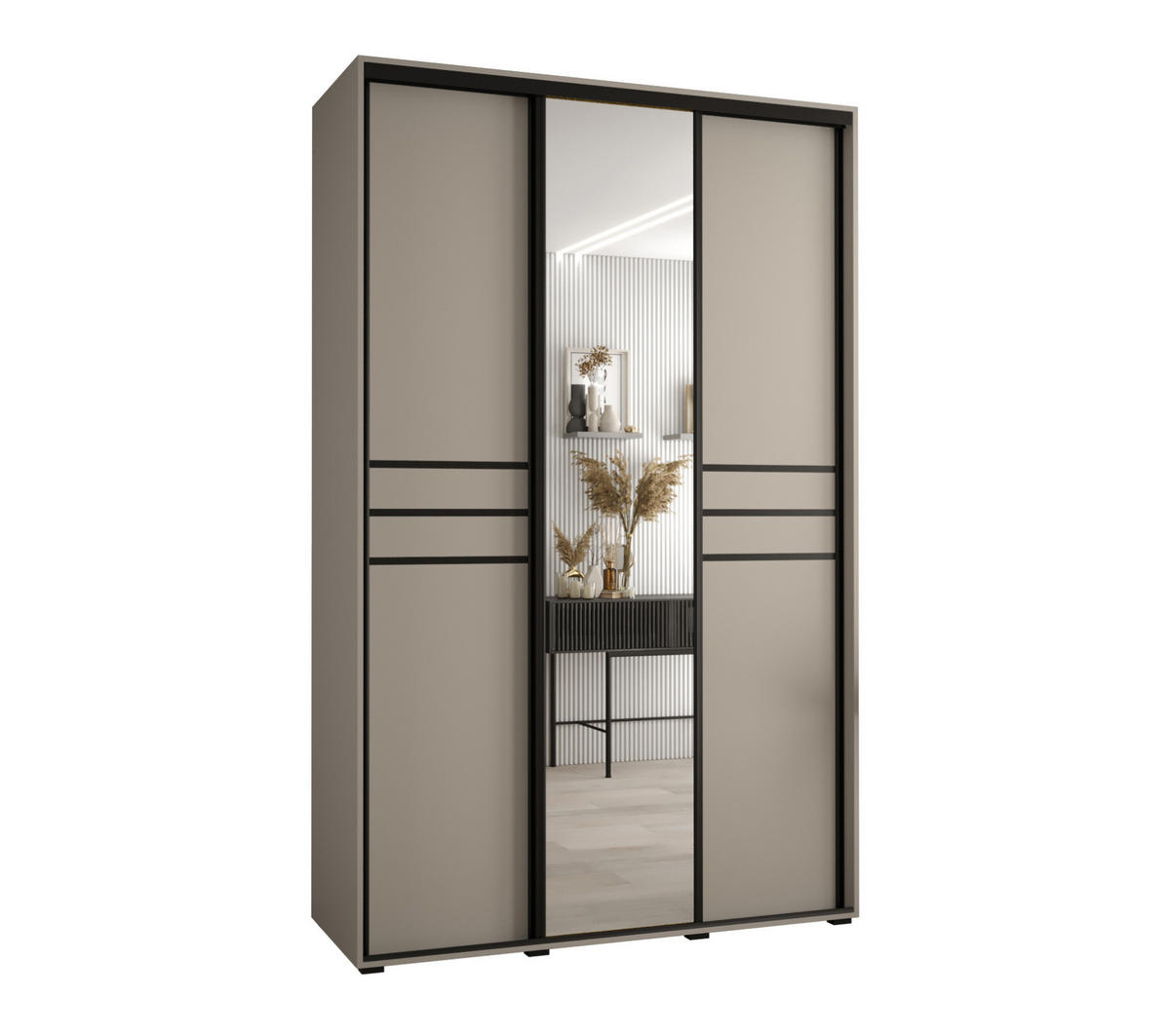 SCHWEBETÜRENSCHRANK 235,2/160/60 3-türig - Kaschmir/Schwarz, Holz/Metall (160/235.2/60cm) - MÖBEL KRYSPOL