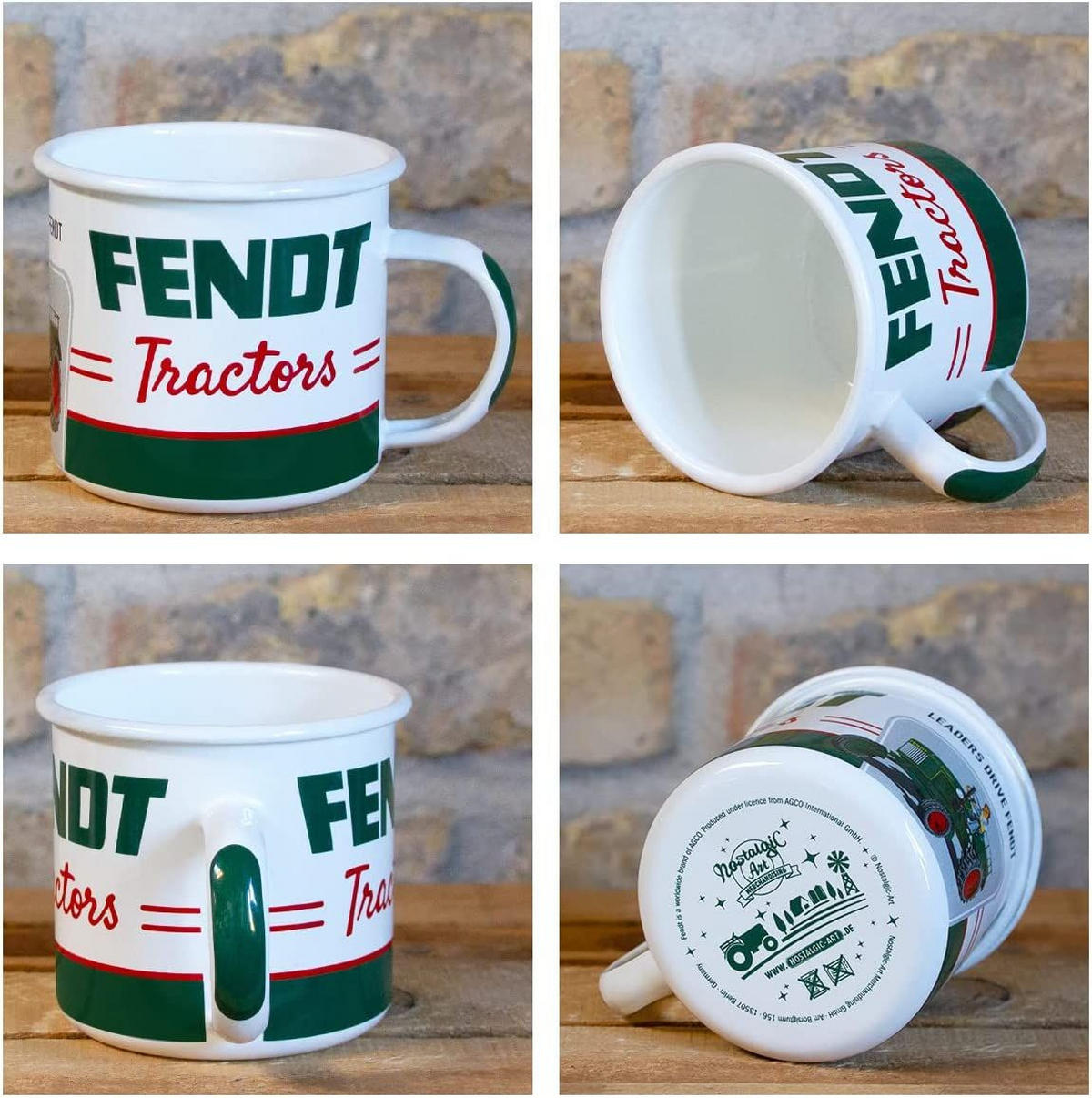 EMAILLE-BECHER 360 ml Fendt Tractors - Waldgrün/Rot, Metall (0.36L) - Nostalgic-Art