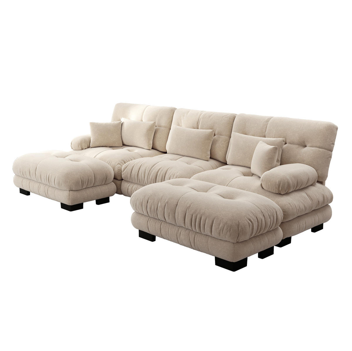 ECKSOFA mit beweglichen Ottomane, tiefem Sitz und Chenille-Bezug, Hellbraun - Cappuccino, Textil (313/145cm) - Redom