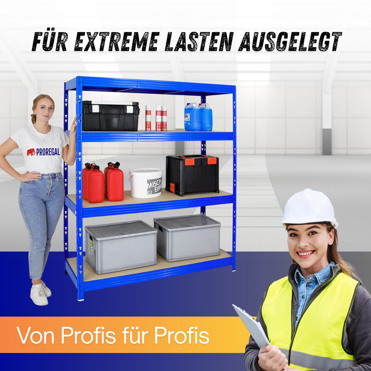 SCHWERLASTREGAL Rhino 180x160x60 cm 4 Spanplatten-Ebenen 8mm Fachlast 500 kg Blau - Blau, Metall (160/180/60cm) - PROREGAL