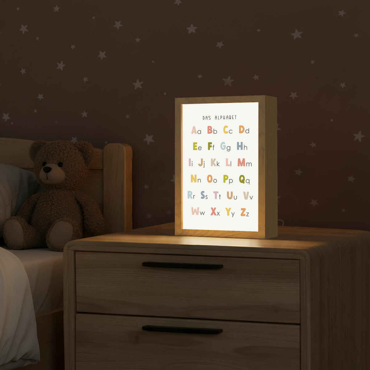 NACHTTISCHLAMPE Pädagogisch - Alphabet lernen - Farbenfroh - Weiß - Buchstaben 20x30 cm - Weiß, Holzwerkstoff (8/20/30cm)