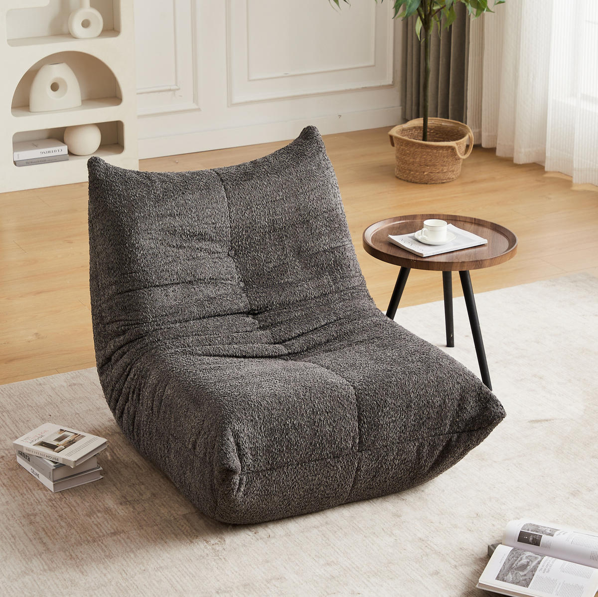 BODEN-LOUNGESSESSEL mit Chenille-Bezug Grau - Grau, Kunststoff (94/71/101cm) - Beauniv