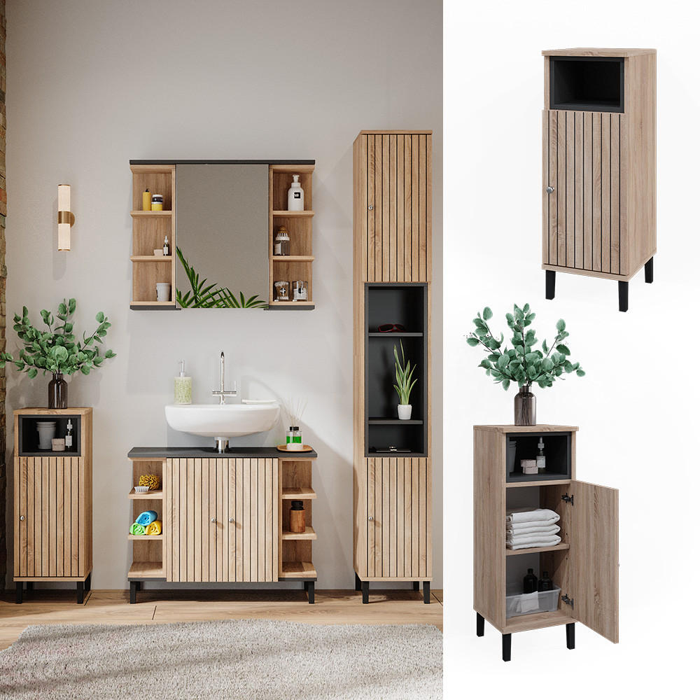 MIDISCHRANK Aquis Sonoma 30 x 86.8 cm mit Tür und offenem Fach - Braun/Sonoma Eiche, Holzwerkstoff (30/81.8/30cm) - Vicco