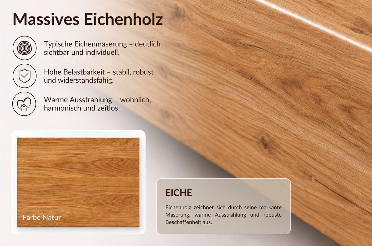 MASSIVHOLZ-TV-SCHRANK Sandema, Eiche - lackiert, Naturfarben - Eichefarben, Eichenholz/Holz (120/51.5/44.8cm) - Visby