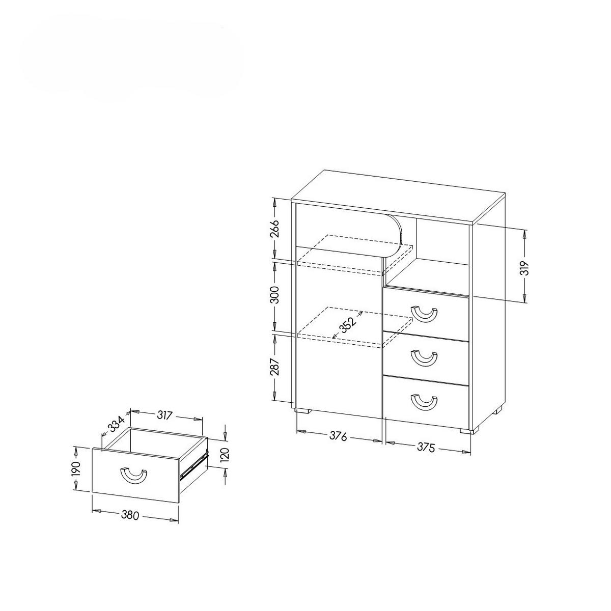 KOMMODE ARCADA 80/94/38cm mit 3 Schubladen 1 Türen Eichefarben - Eichefarben/Weiß, Holzwerkstoff (80/94/38cm) - MASSENO