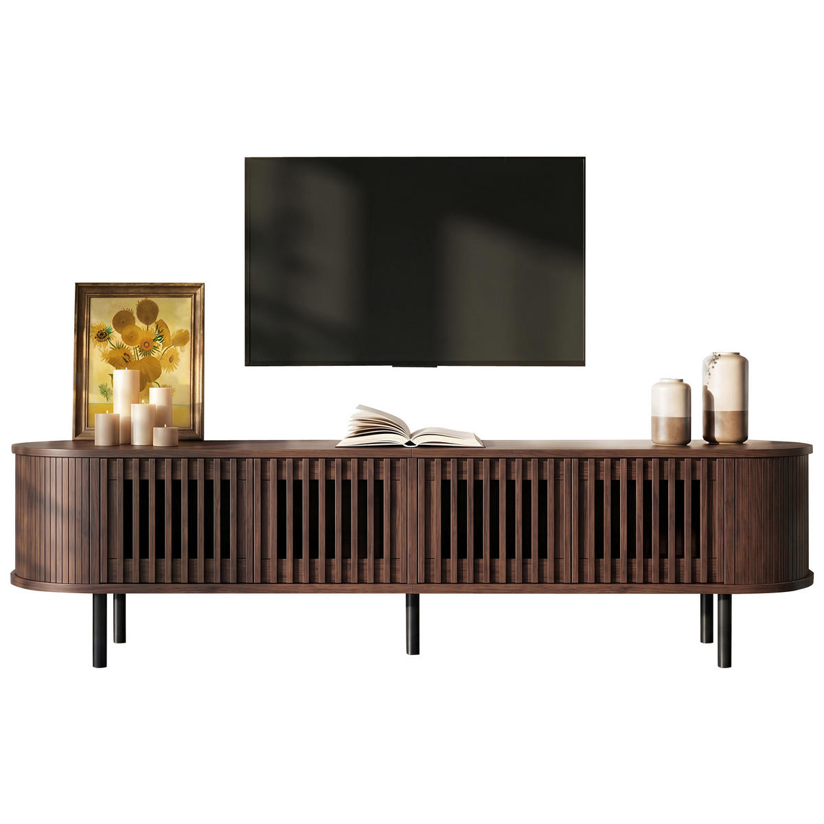 TV-ELEMENT178X39,5X49,5CM für 75-Zoll-Fernseher mit 4-Lamellentüren Walnussfarben - Walnussfarben, Holz (49/19/103.51cm) - Raelunyi