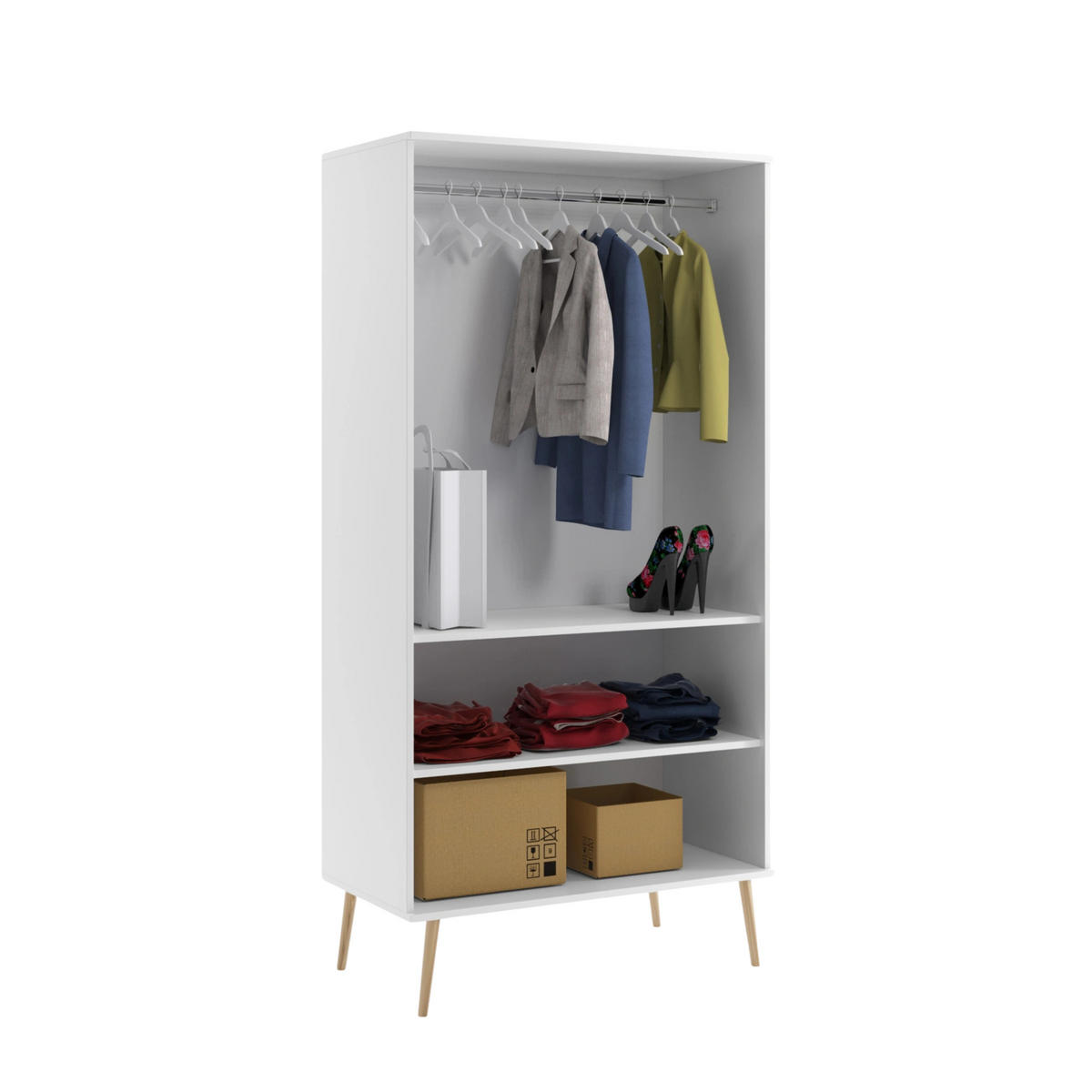 KLEIDERSCHRANK NATURA, 100 cm, Weiß Matt, mit Kleiderstange - Weiß, Holz (100/202/52cm) - Excellent Home