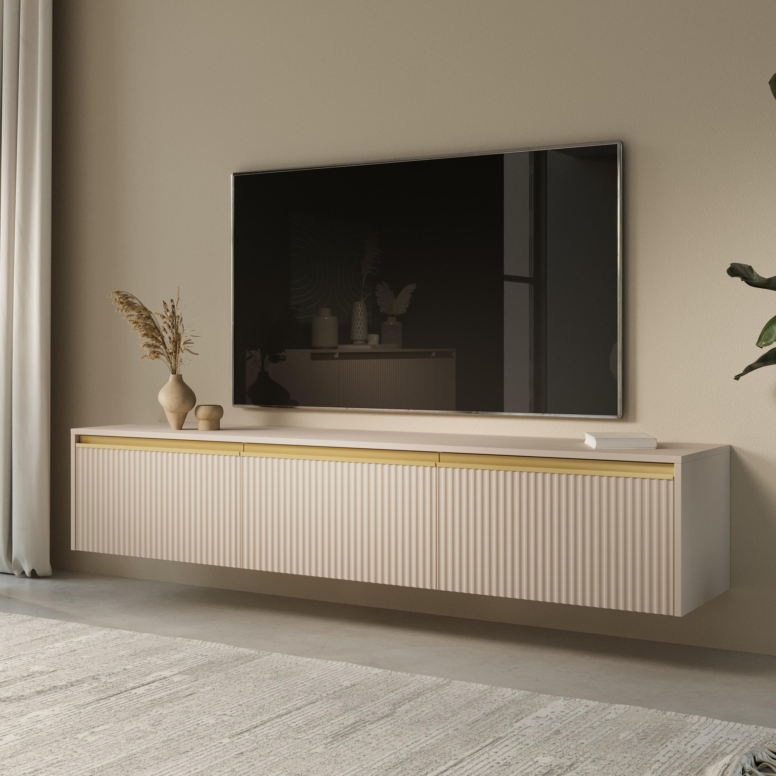 LOWBOARD MAESTRO 180x39x42 cm mit 3 Türen Beige - Beige, Holzwerkstoff (180/42/39cm) - MASSENO