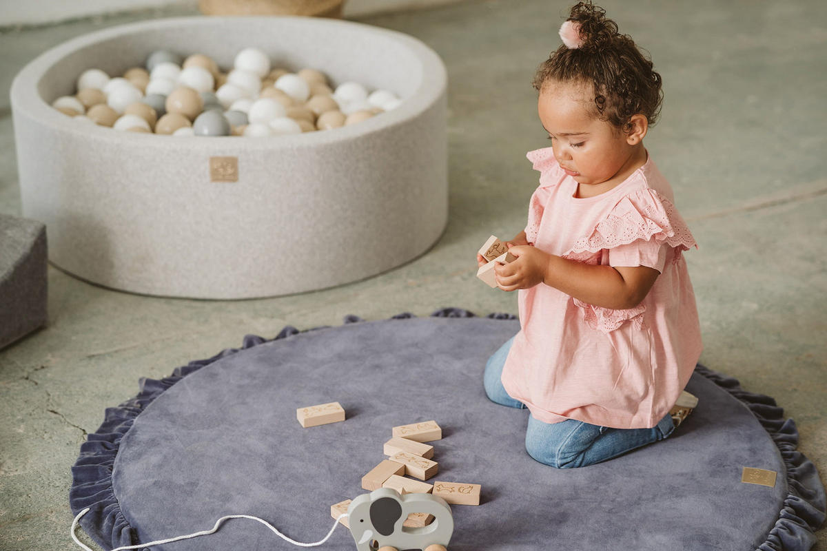 SPIELMATTE für Kinder, Rund, Samt, Grau-Blau - Dunkelblau, Textil (100/100cm) - MeowBaby
