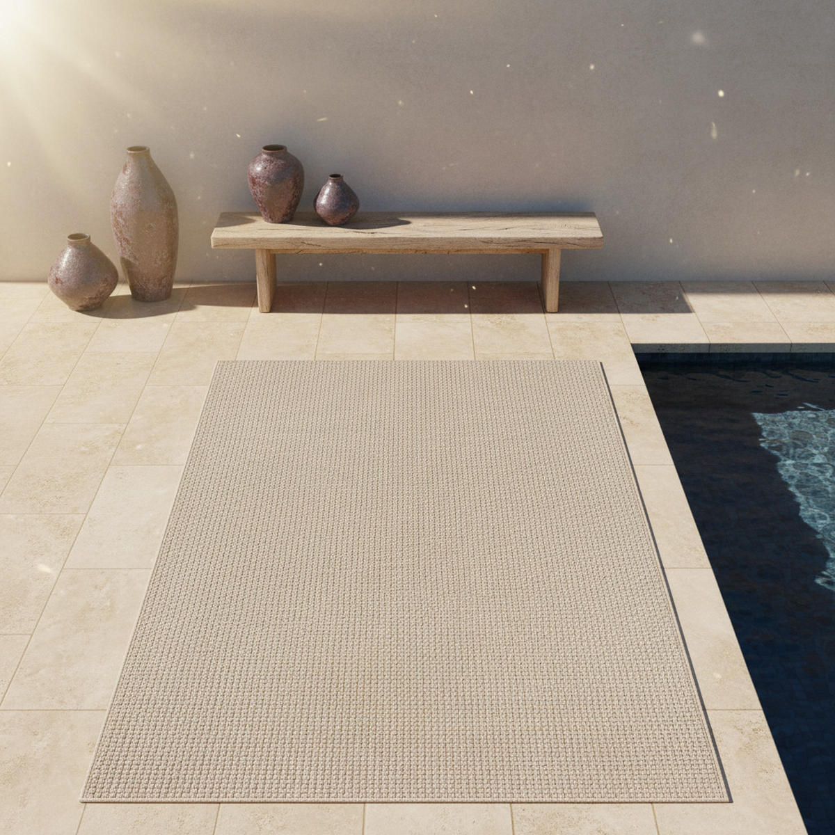 TEPPICH In-/Outdoor Flachgewebe Unifarben Polypropylen Balkon Beige Rechteckig 120x170 - Beige, Textil (120/170cm) - KADIMA DESIGN