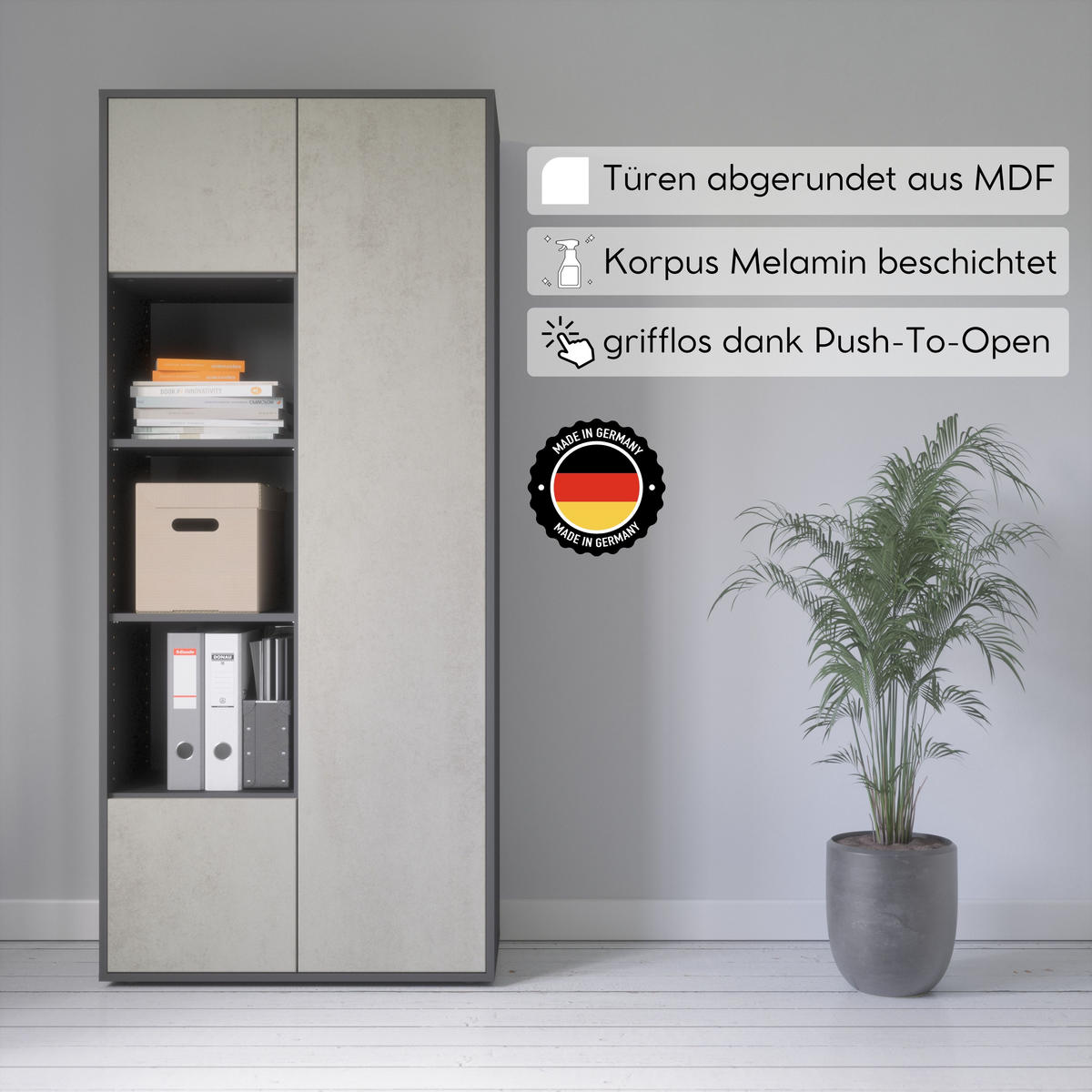 AKTENSCHRANK Amira T30 Beton Oxid 180/80/40 cm - Hellgrau, Holzwerkstoff (80/180/40cm) - SIMPLYFURN