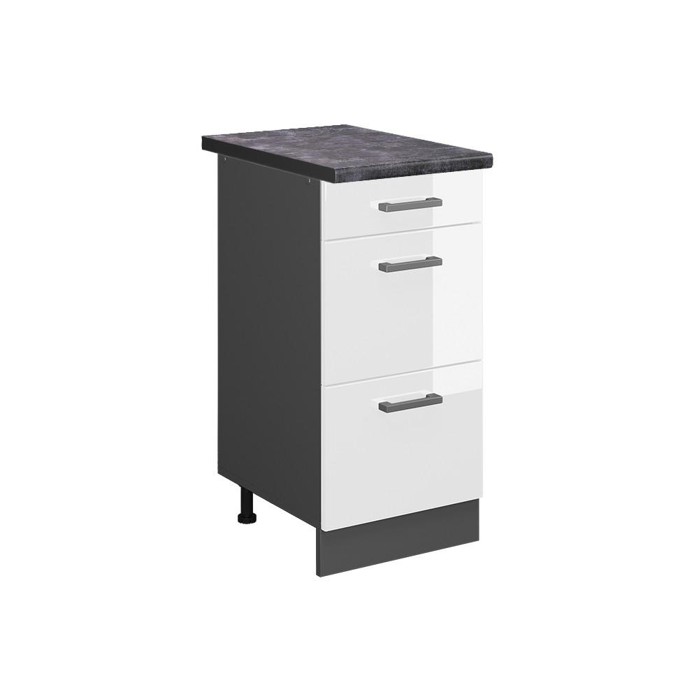 KÜCHENUNTERSCHRANK R-Line Weiß Hochglanz 40 cm mit Schubladen AP Anthrazit - Weiß Hochglanz/Anthrazit, Holzwerkstoff (40/81.6/60cm) - Vicco