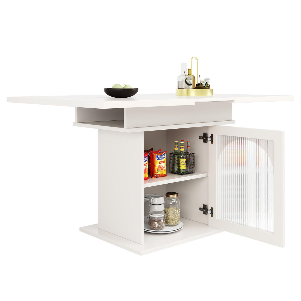 ESSTISCH Weiß 110-140/70/76 cm - Weiß, Glas/Holzwerkstoff (140/70/76cm) - Urban Meuble