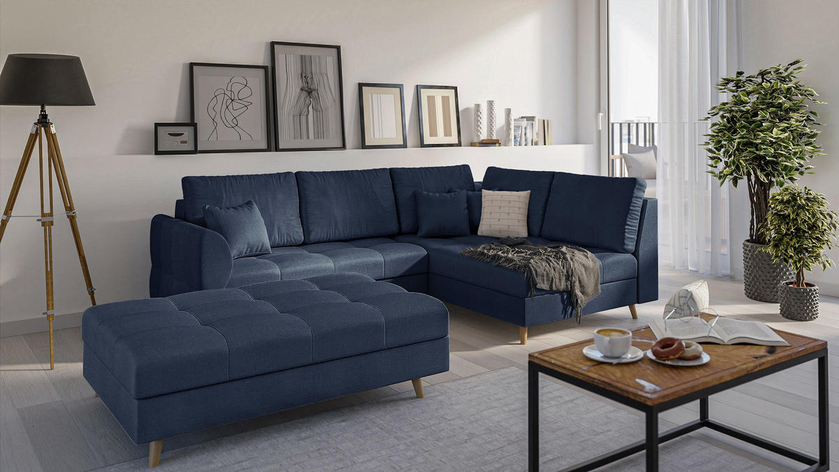 HOCKER Lorine Mikrofaser Dunkelblau - Dunkelblau, Textil (118/40/73cm) - S-Style Möbel