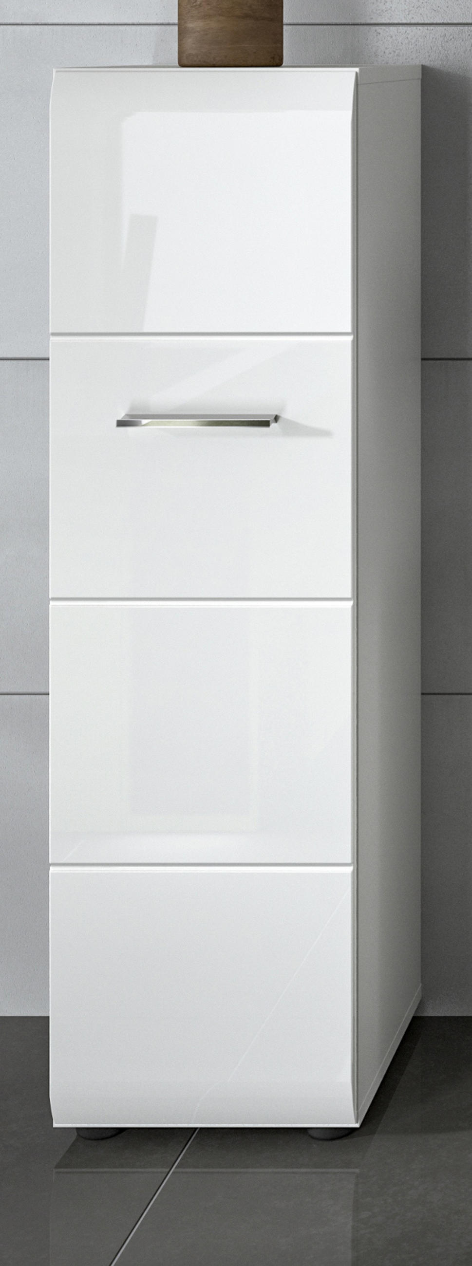 BADOMMODE weiß Hochglanz 30 x 106 cm, Badezimmer Schrank hängend oder stehend - Weiß Hochglanz/Silberfarben, Holzwerkstoff/Kunststoff (30/106/30cm) - Inn.Furn