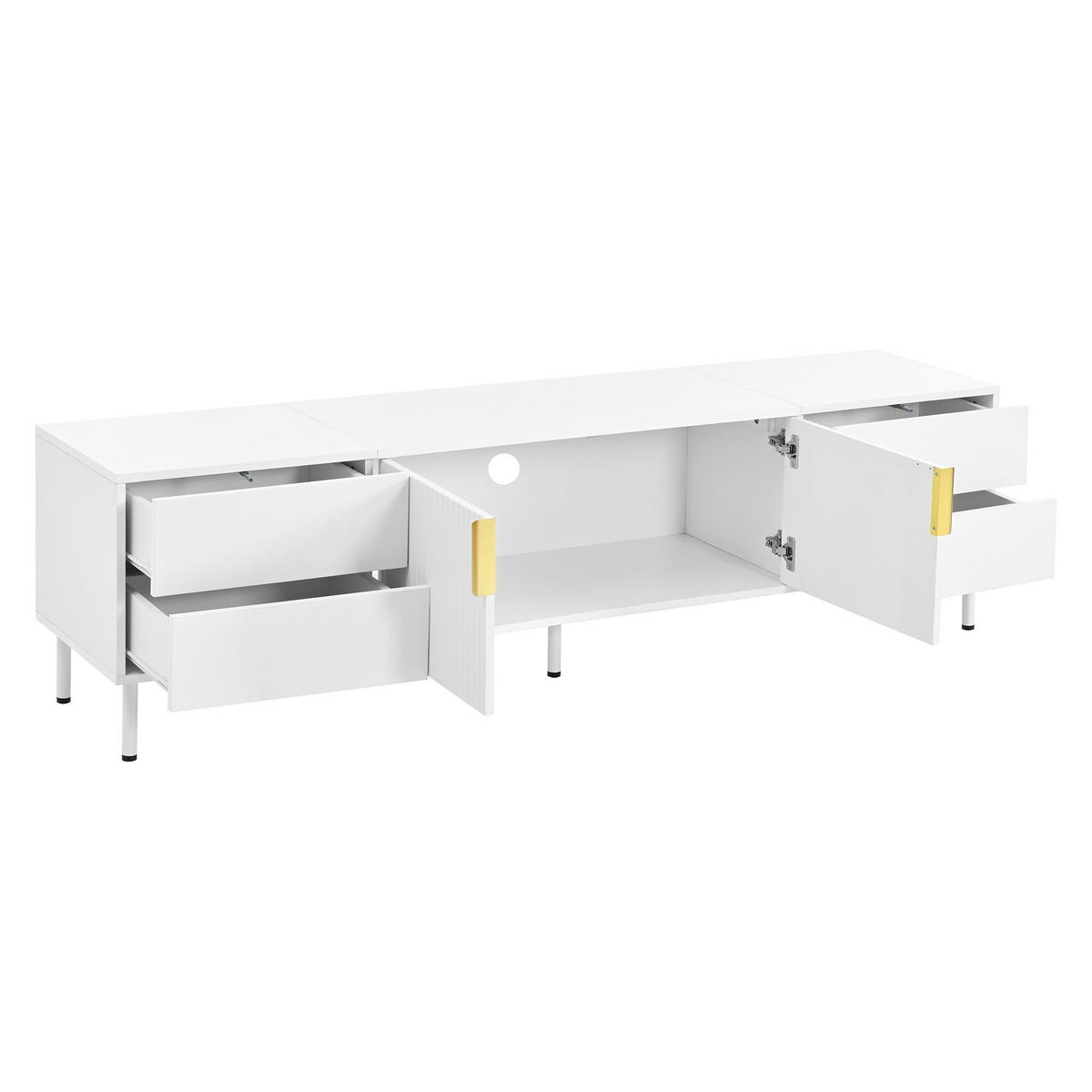 LOWBOARD DE-40166 mit Riffeltüren und Push-to-Open-Schubladen Weiß - Weiß, Holzwerkstoff (180/49.5/40cm) - ComfortXL
