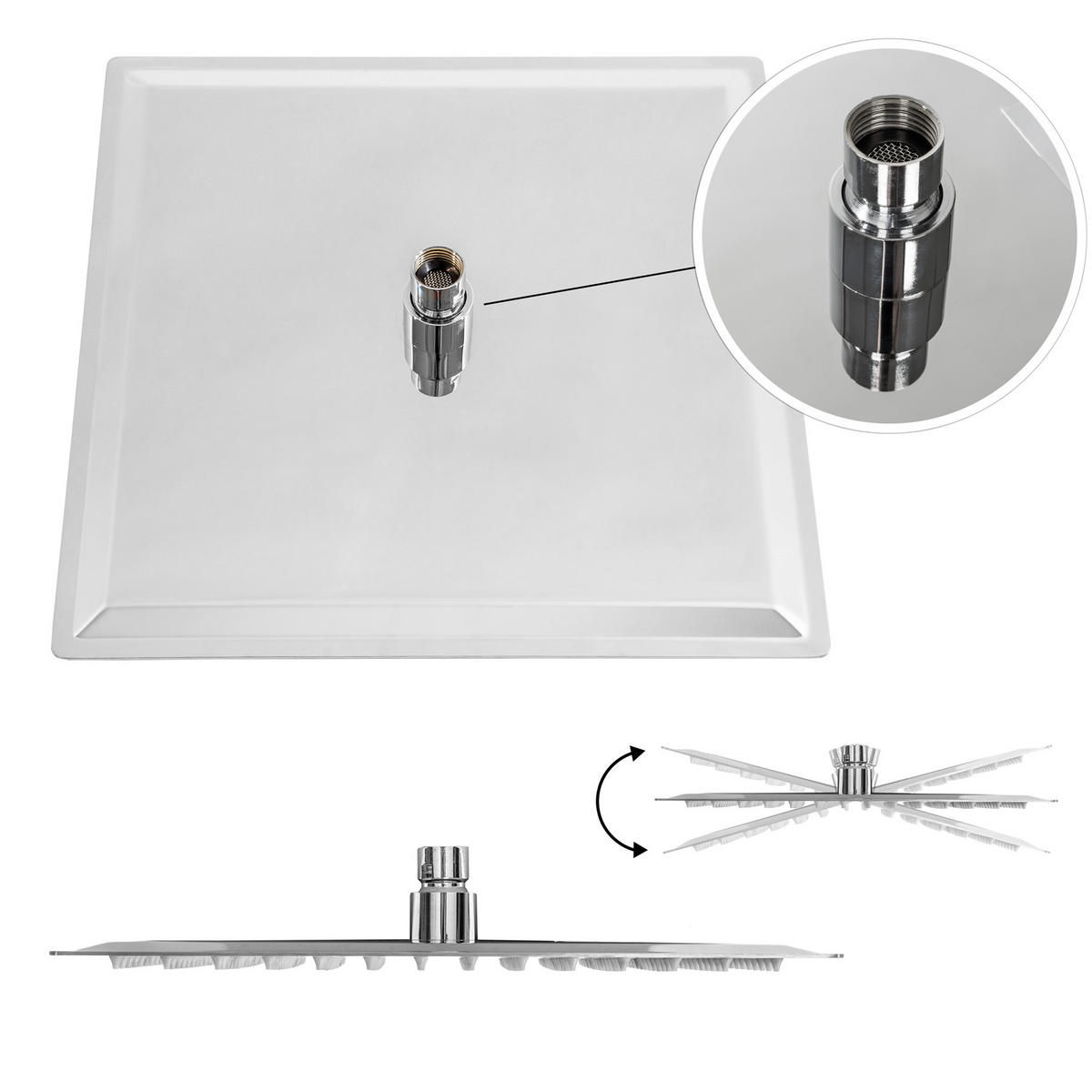 REGENDUSCHKOPF ,1/2 Zoll Gewinde,silber - Silberfarben, Metall (30/4.5/30cm) - tectake