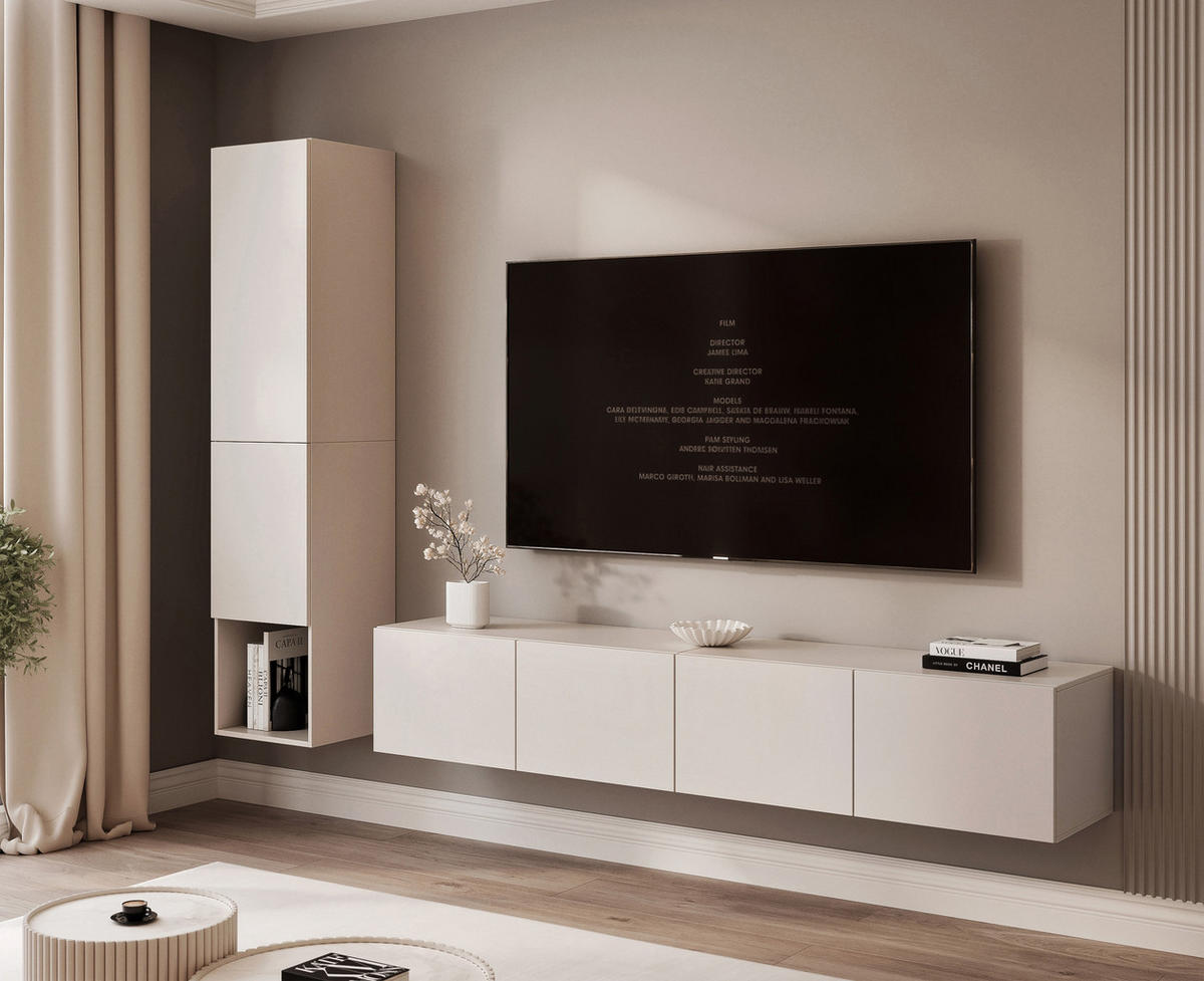 WOHNWAND ANGEL LINE I 2-teilig, mit LED-Beleuchtung, Kaschmir - Kaschmir, Holzwerkstoff (240/180/40cm) - Idohome
