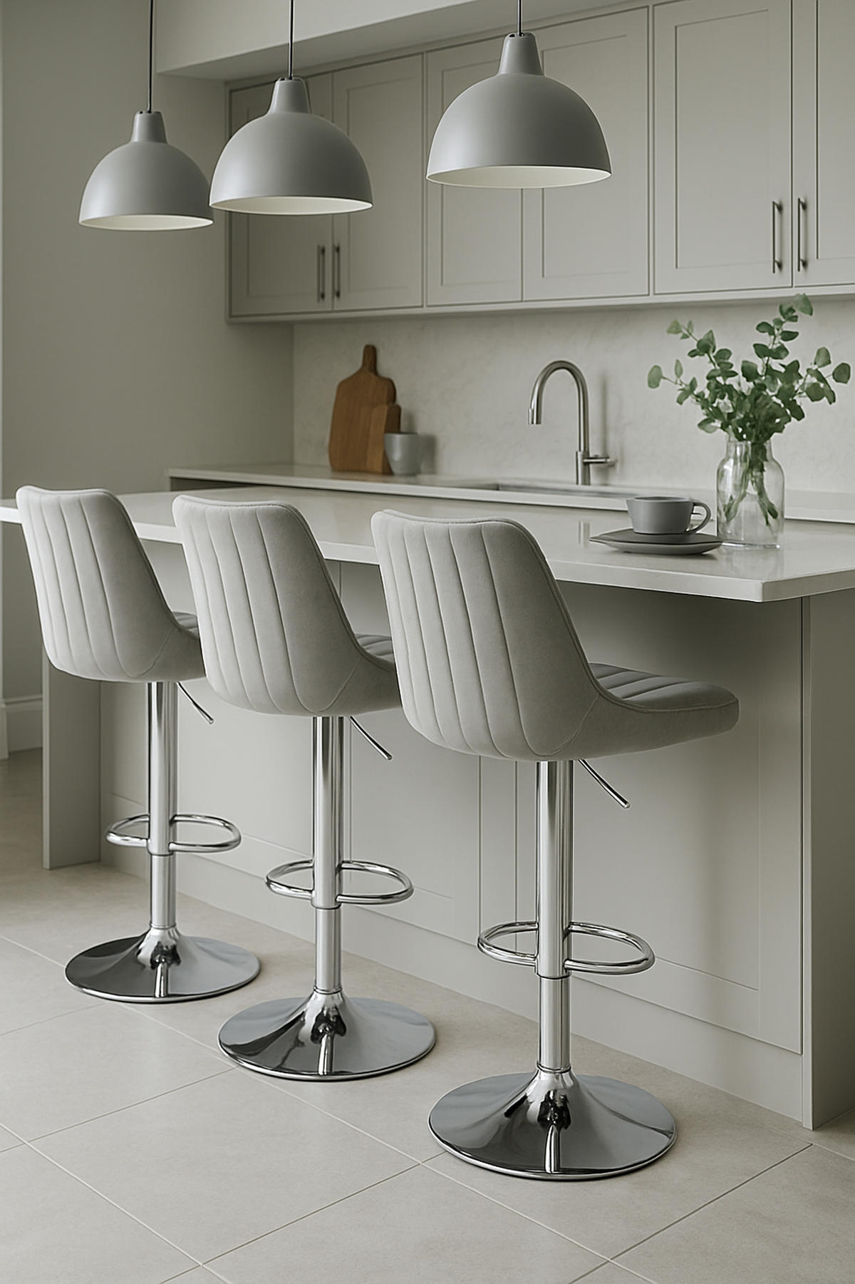 BARHOCKER Tolor Samt chrom grau - Chromfarben/Grau, Textil/Metall (49.5/112/50cm) - TPFLiving