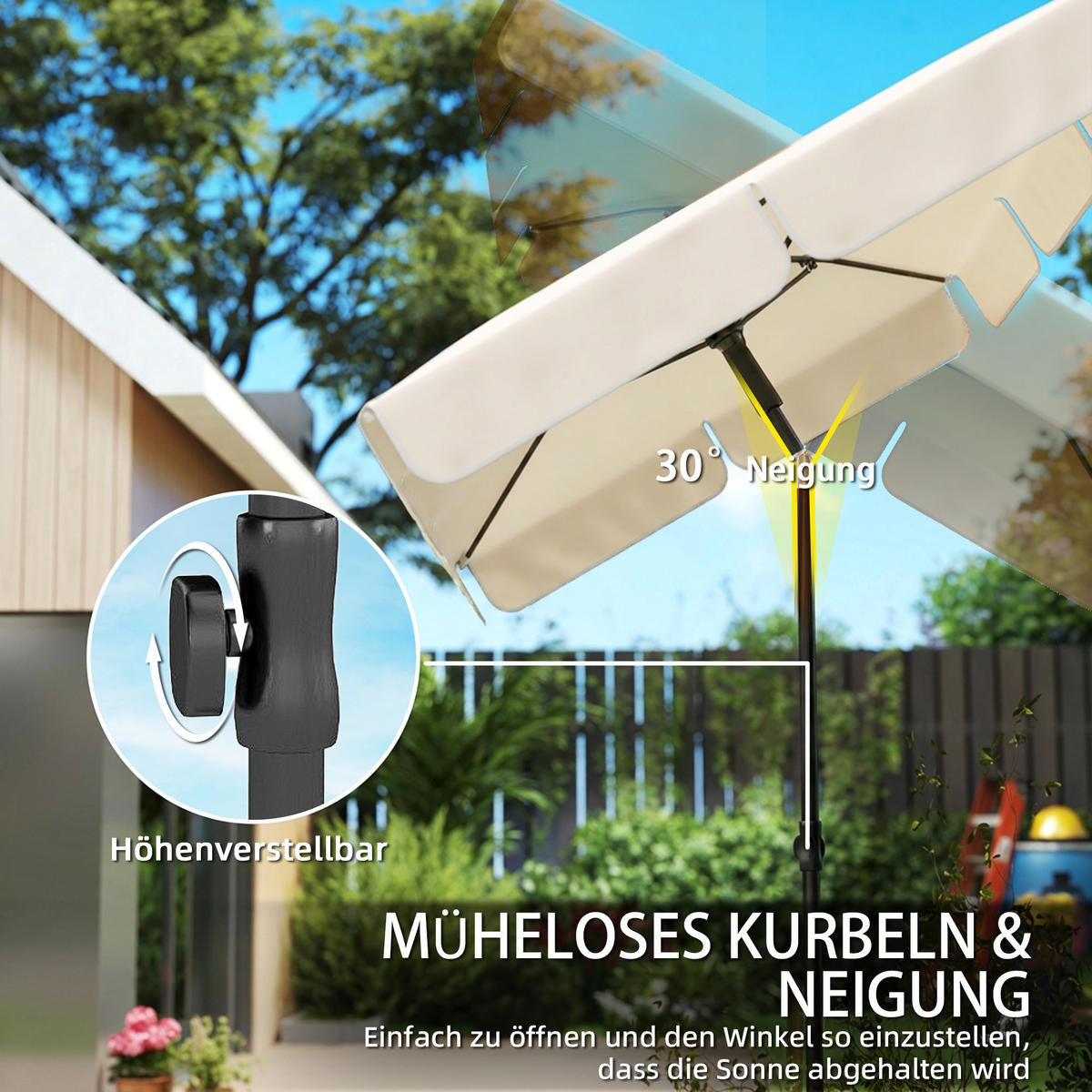 SONNENSCHIRM Metall Polyester Beige - Beige, Metall (122/183cm) - Outsunny