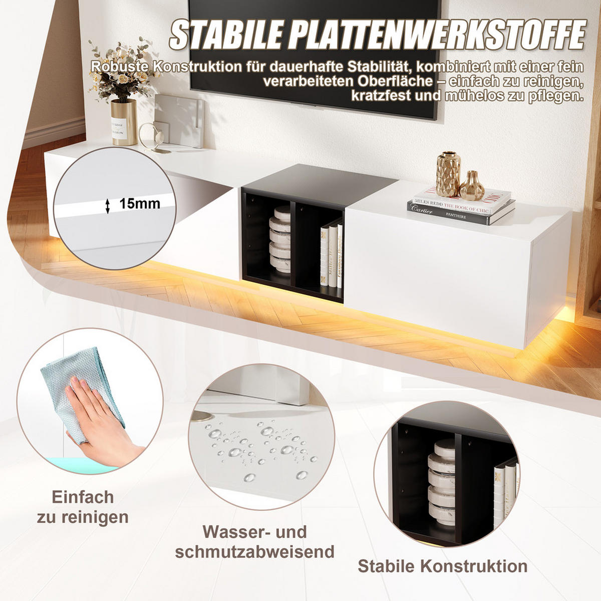 TV-SCHRANK in Schwarz-Weiß mit Schubladen und Fächern 190/40/35 cm - Weiß, Holzwerkstoff (190/35/40cm) - Redom