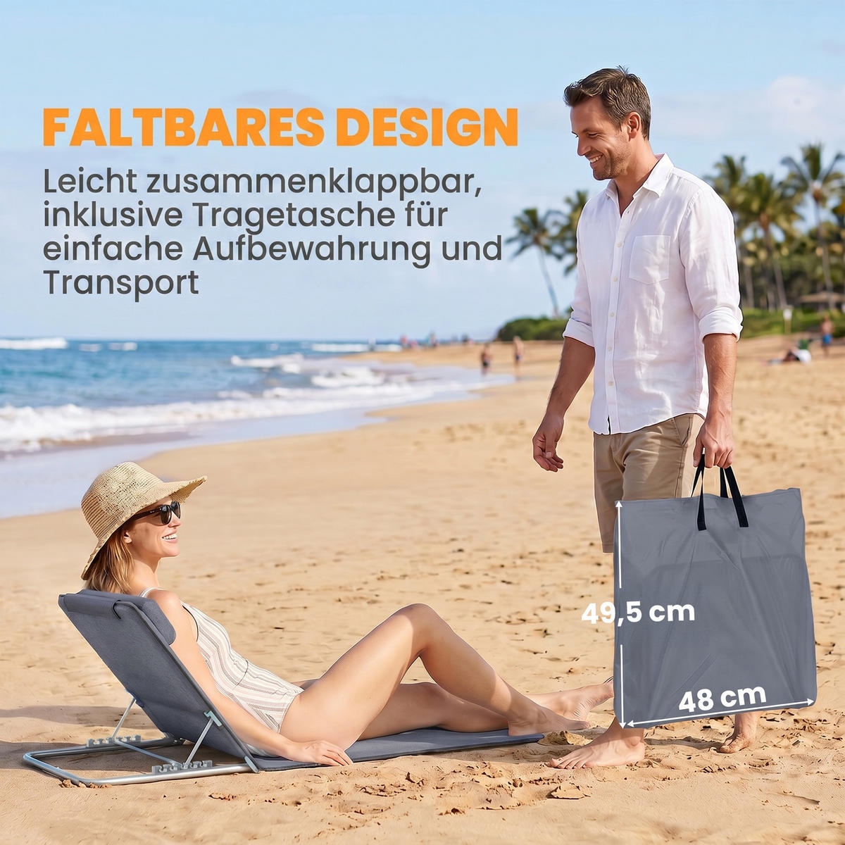 HÖHENVERSTELLBARE STRANDLIEGE, 134 x 48 x 33-43 cm, Stahl, Grau - Grau, Kunststoff (48/43/134cm) - Outsunny