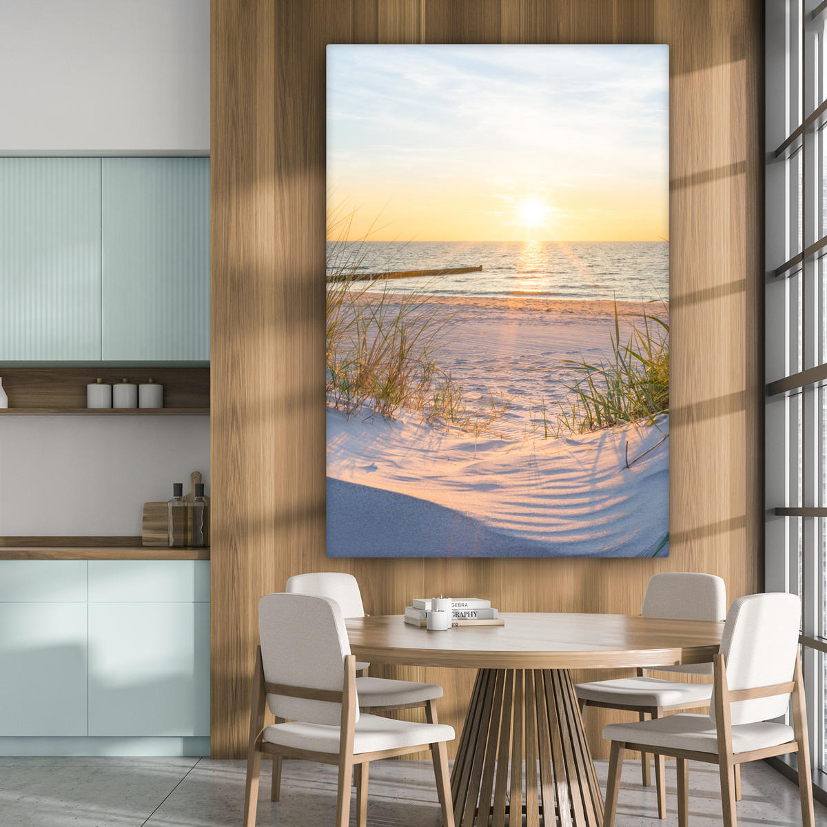 SLIKA NA PLATNU Plaža 90x140 cm - svetlo modra, tekstil (90/140cm) - MuchoWow