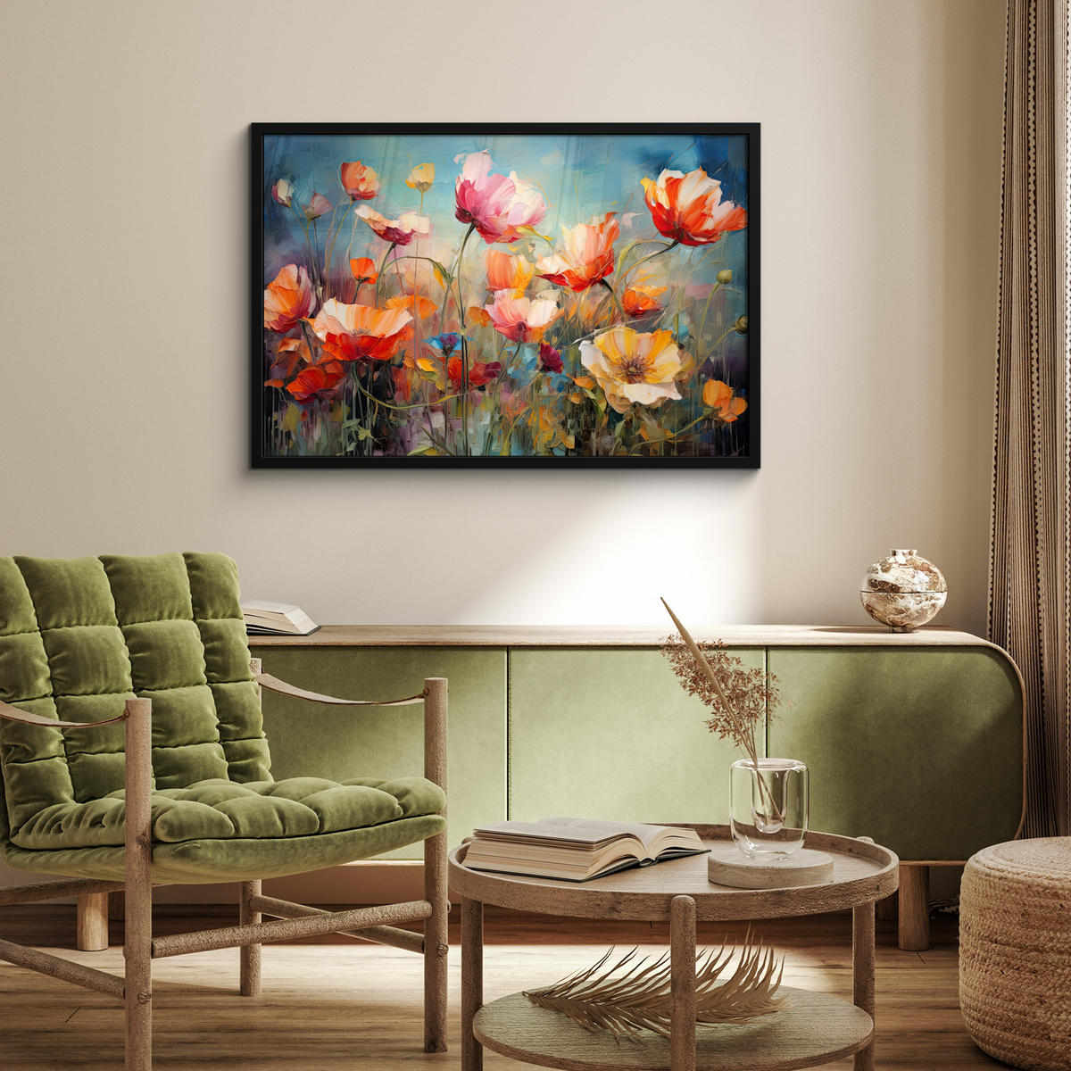 ZARÁMOVANÝ PLAGÁT Kvety - Akvarel - Umenie - Botanické - Príroda 90x60 cm - oranžová, papier (90/60cm) - MuchoWow