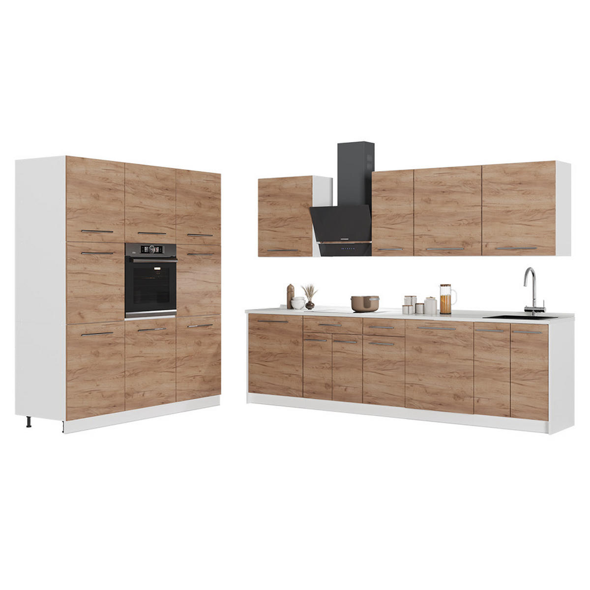 KÜCHENZEILE Fame-Line, Goldkraft Eiche/Weiß, 460 cm Arbeitsplatte Anthrazit - Eichefarben/Weiß, Holzwerkstoff (460/206.8/60cm) - Vicco