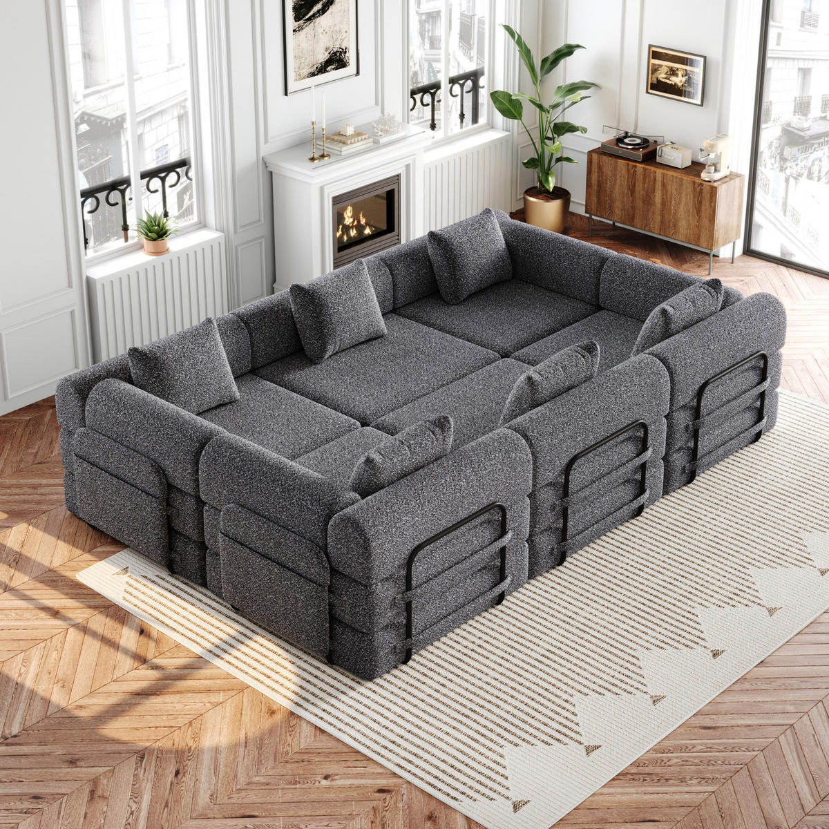 SCHLAFSOFA aus Chenille Grau 2-in-1 mit Armlehnen-Staufach und flexibler Modulgestaltung - Grau, Textil (183.8/69.8/274cm) - Modfu