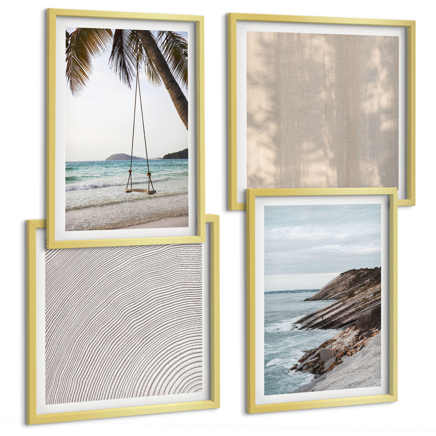 BILDER SET 4er Set - 50x50 cm & 40x60 cm Goldrahmen - Sommerlicher Sandstrand mit Meerblick - Goldfarben, Kunststoff (50/50cm) - TULUP