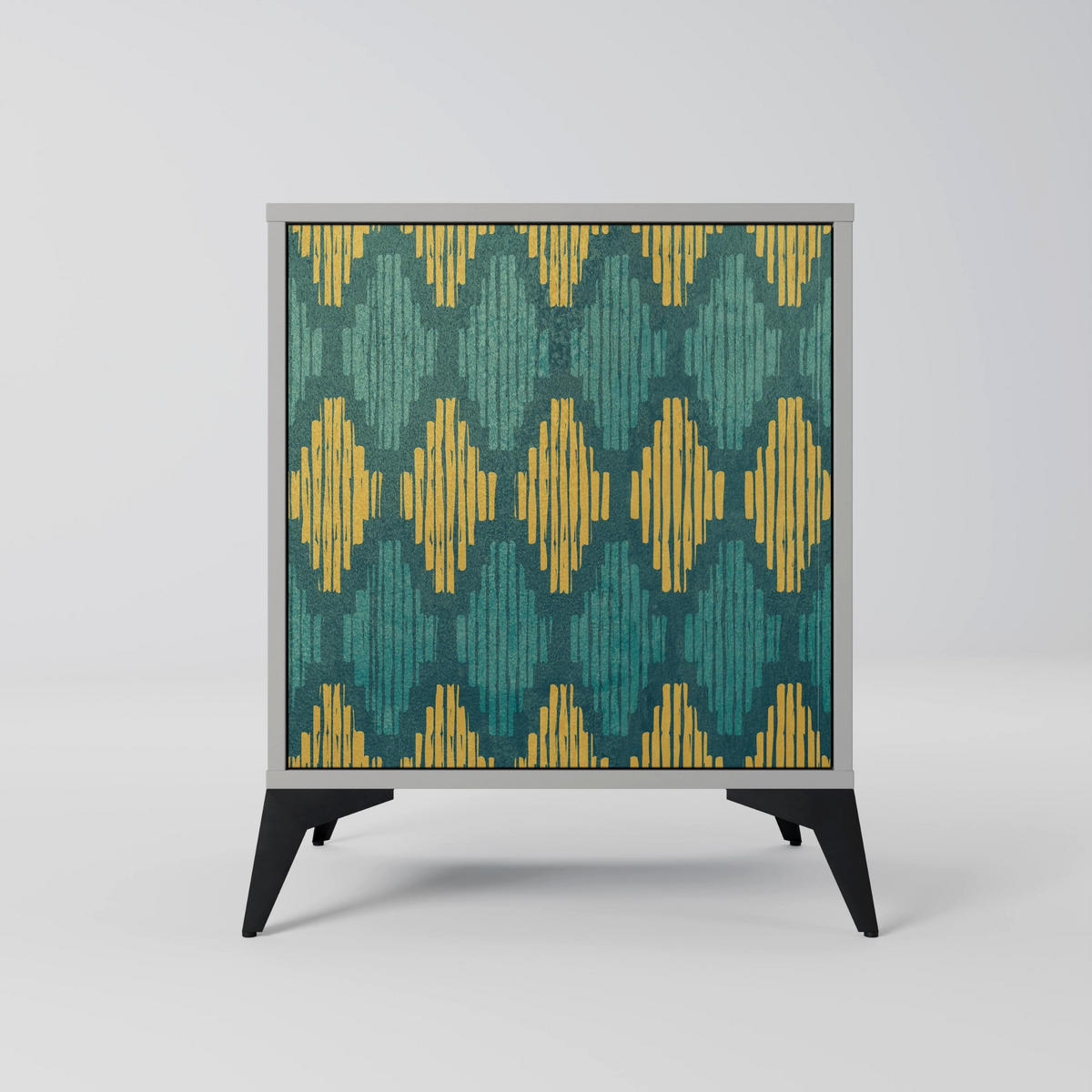 SIDEBOARD POLYGONS, Grau, 57,5x42x72,5 cm, Schwarze Metallfüße - Multicolor/Schwarz, Holzwerkstoff/Metall (57.5/72.5/42cm) - SpaceRebels