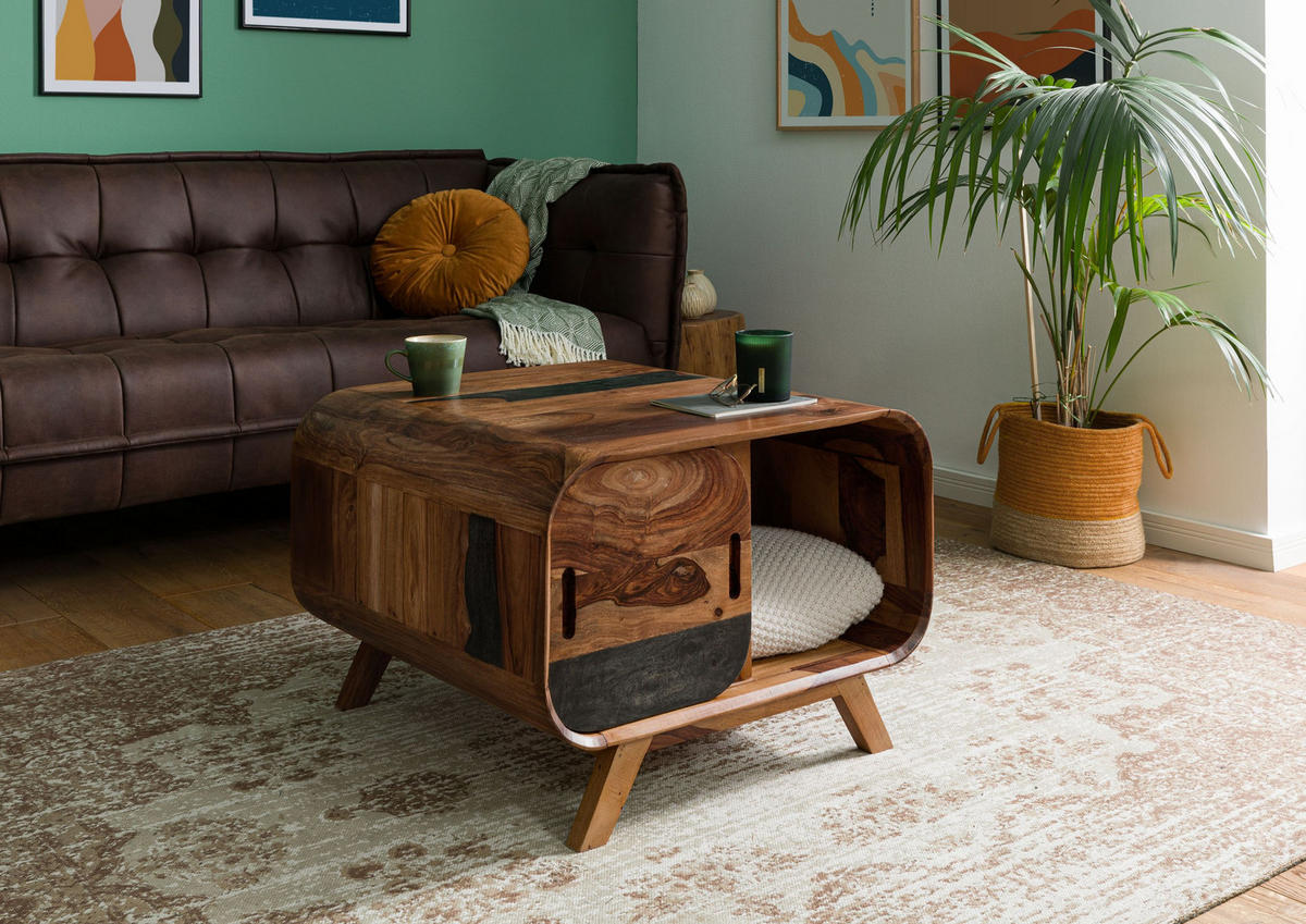 COUCHTISCH Sheesham 70x70x50 dunkelbraun lackiert MAILAND #233 - Dunkelbraun, Holz (70/70/50cm) - Massivmoebel24