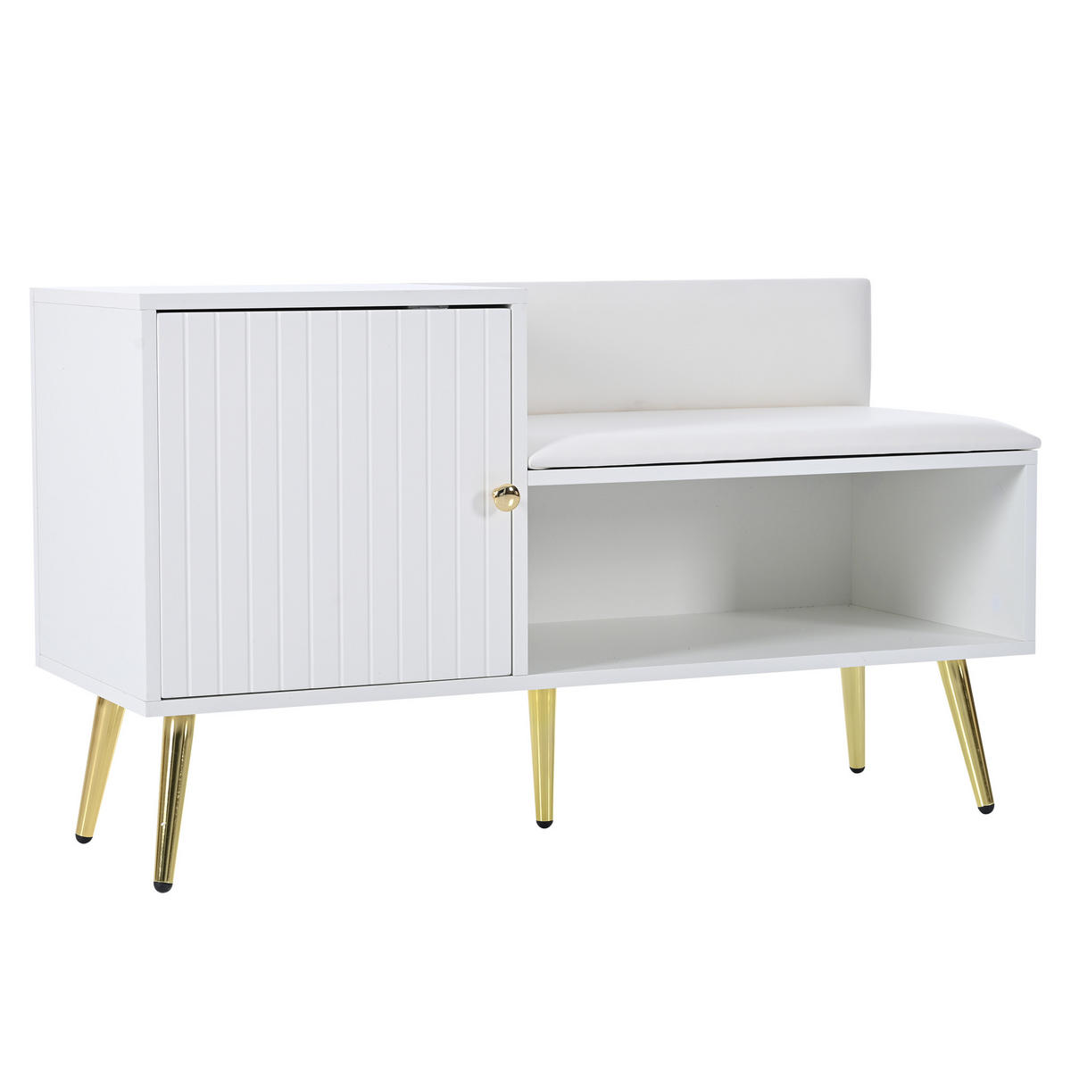 SCHUHSCHRANK Sitzbank Stauraum gepolstert Metallbeine Gold Akzent multifunktionales Design modern Flur - Goldfarben/Weiß, Holzwerkstoff/Metall (100/58/38cm) - EVRYAE